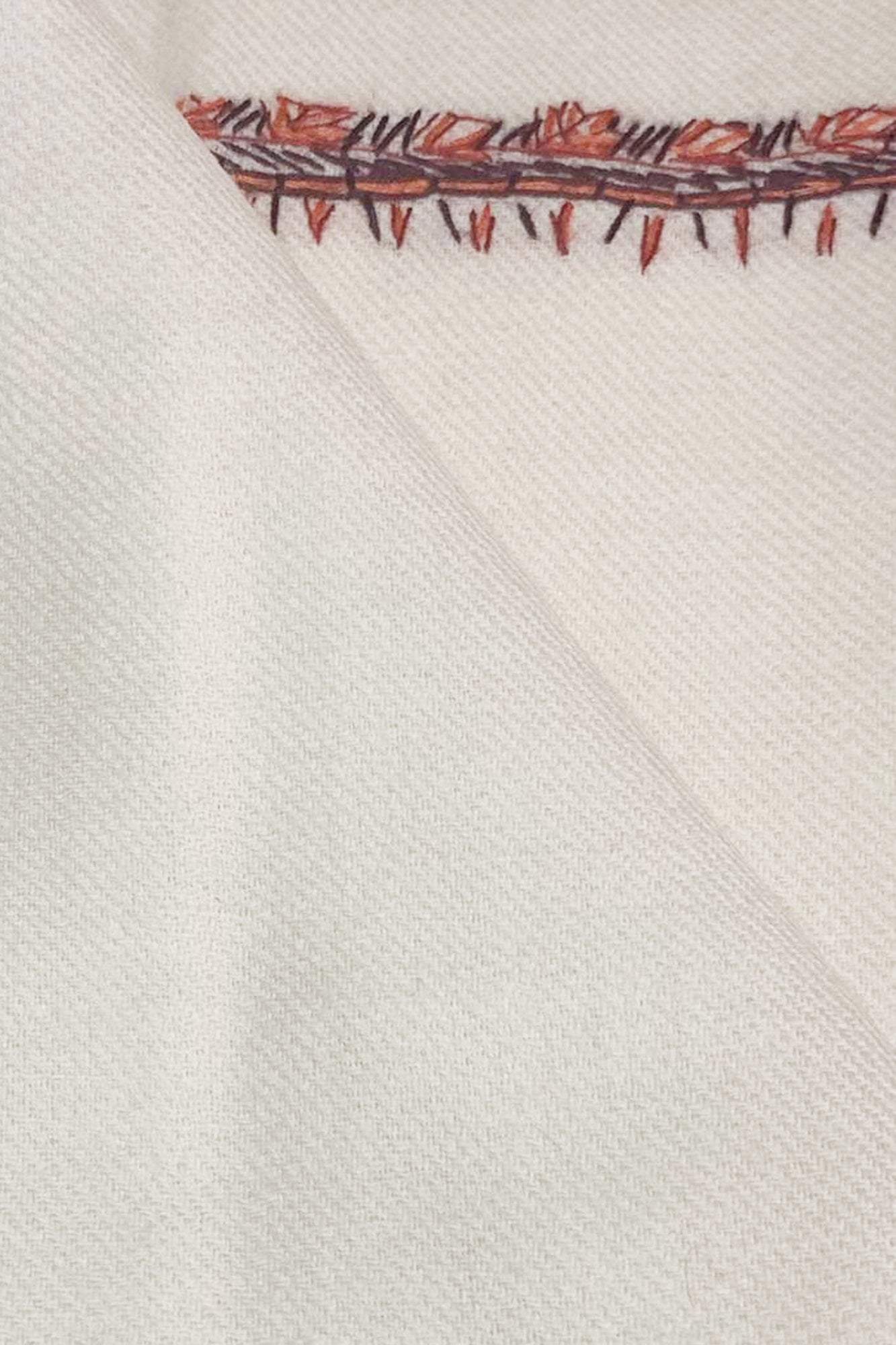 Pashtush Store Shawl Pashtush Mens Embroidery Shawl, Gents Thick Wool Shawls, 100% Handmade Embroidery, Ivory