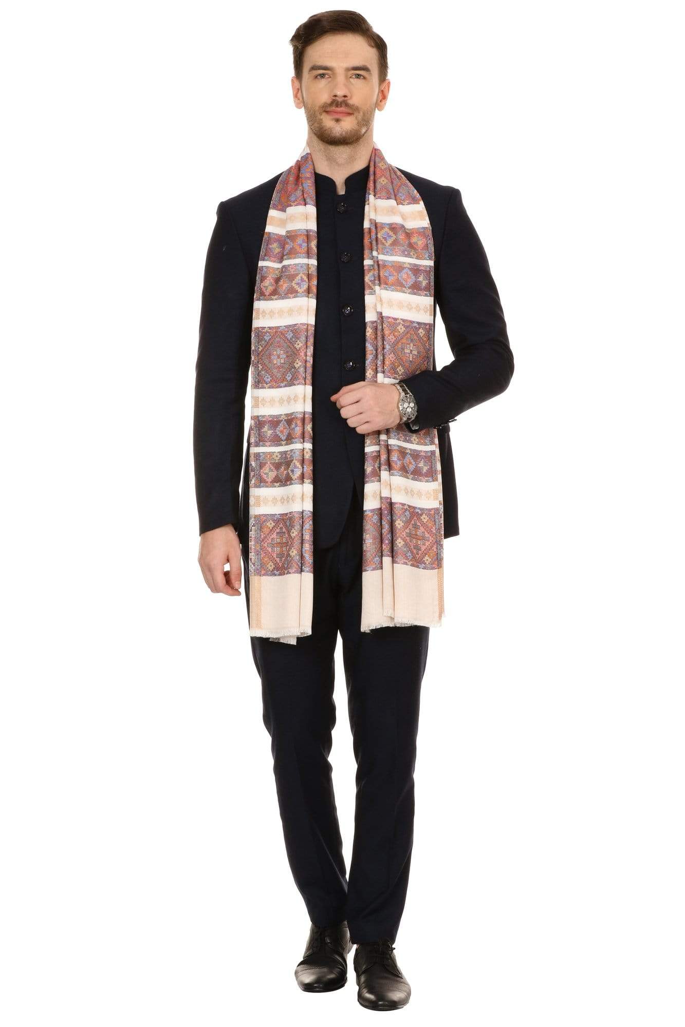 Pashtush India Stole Pashtush Mens fine Soft Ethnic Stole - Beige