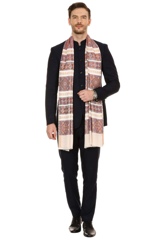 Pashtush India Stole Pashtush Mens fine Soft Ethnic Stole - Beige
