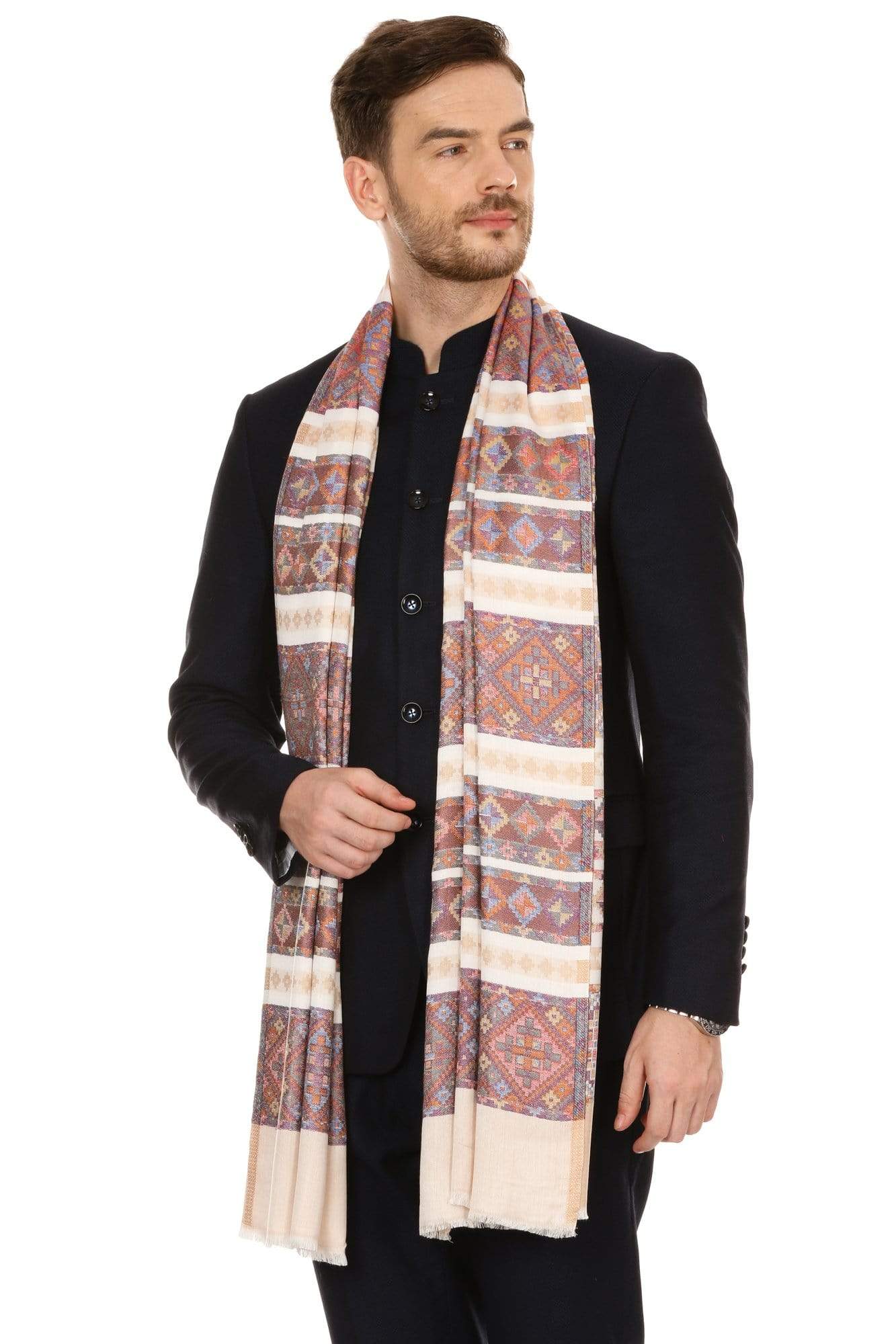 Pashtush India Stole Pashtush Mens fine Soft Ethnic Stole - Beige