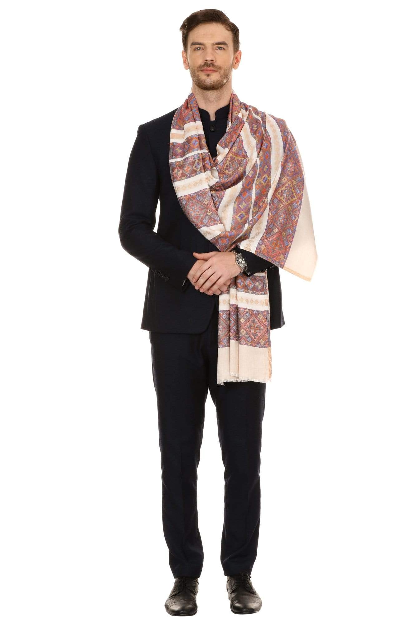 Pashtush India Stole Pashtush Mens fine Soft Ethnic Stole - Beige