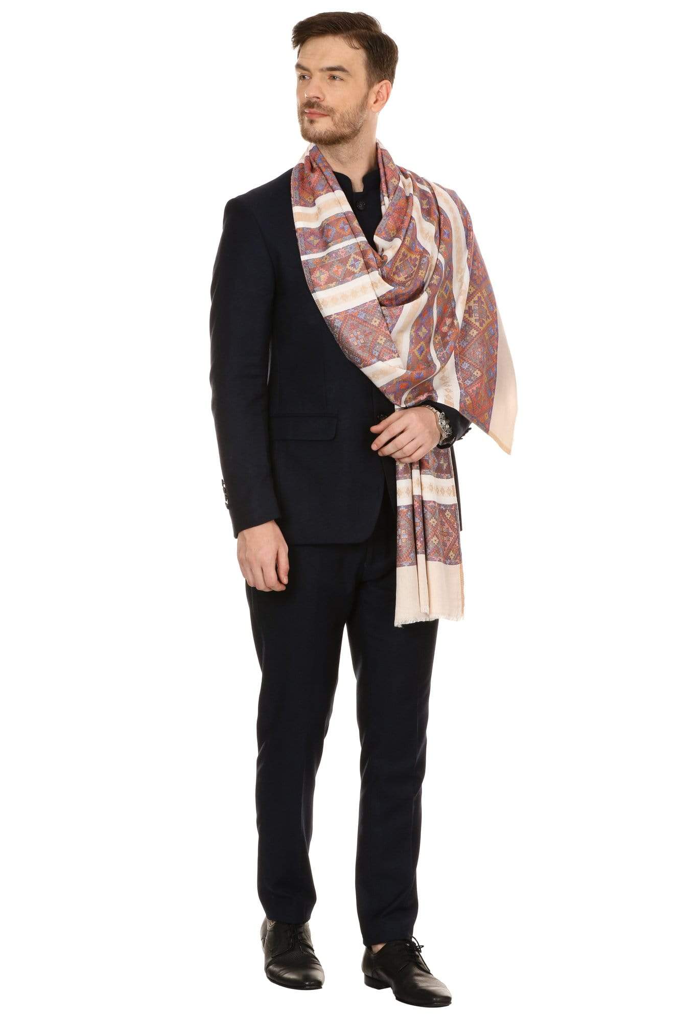 Pashtush India Stole Pashtush Mens fine Soft Ethnic Stole - Beige