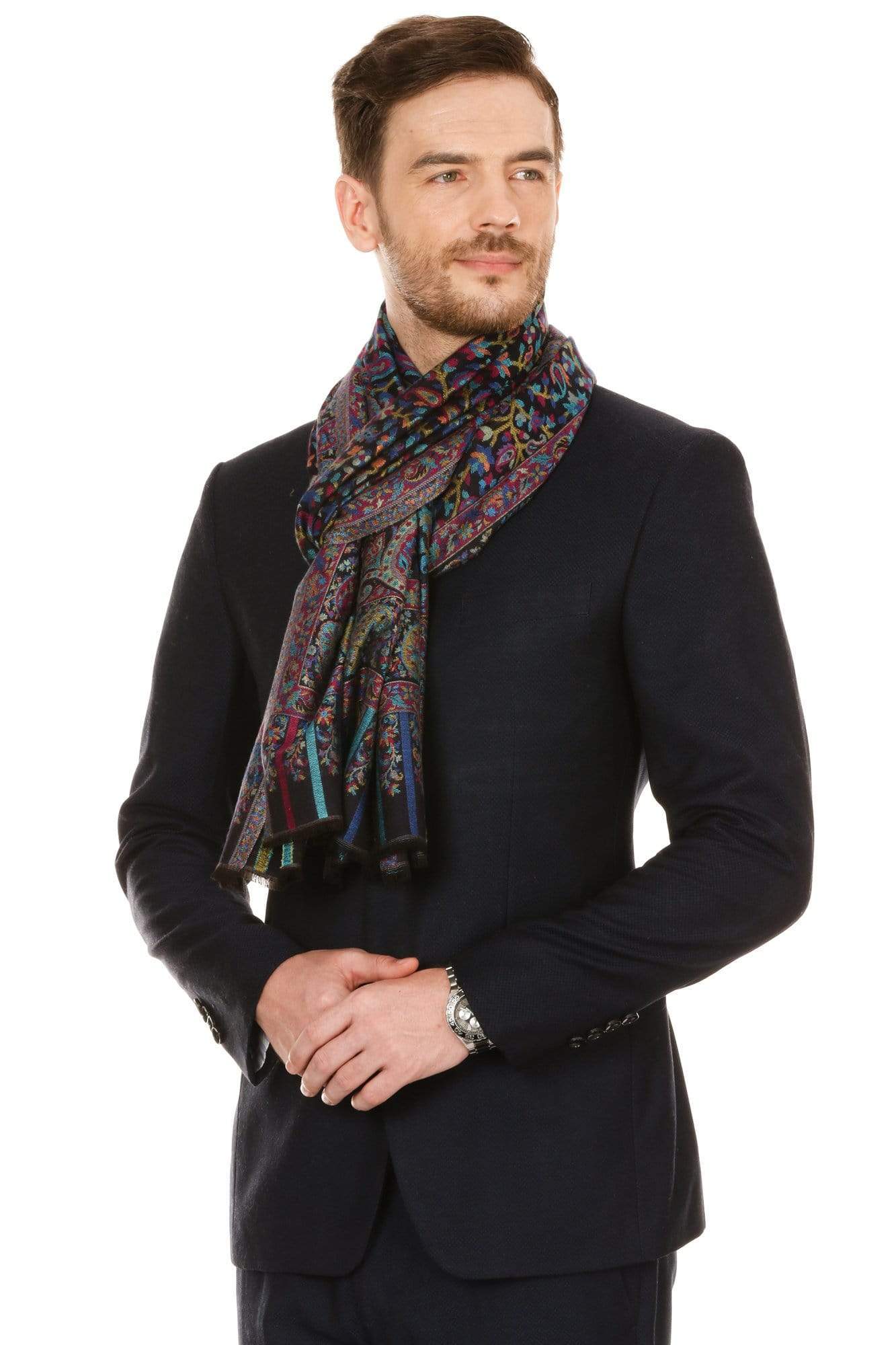 Pashtush India 70x200 Pashtush Mens fine Soft Ethnic Stole Black