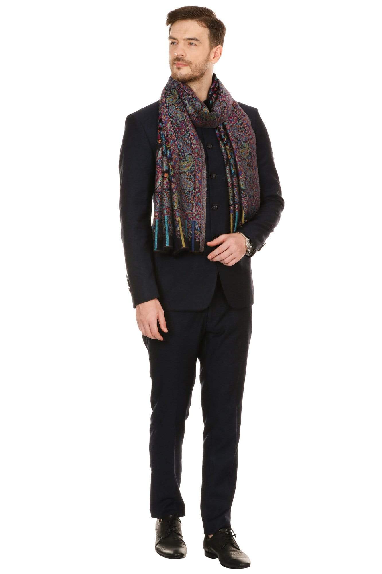Pashtush India 70x200 Pashtush Mens fine Soft Ethnic Stole Black