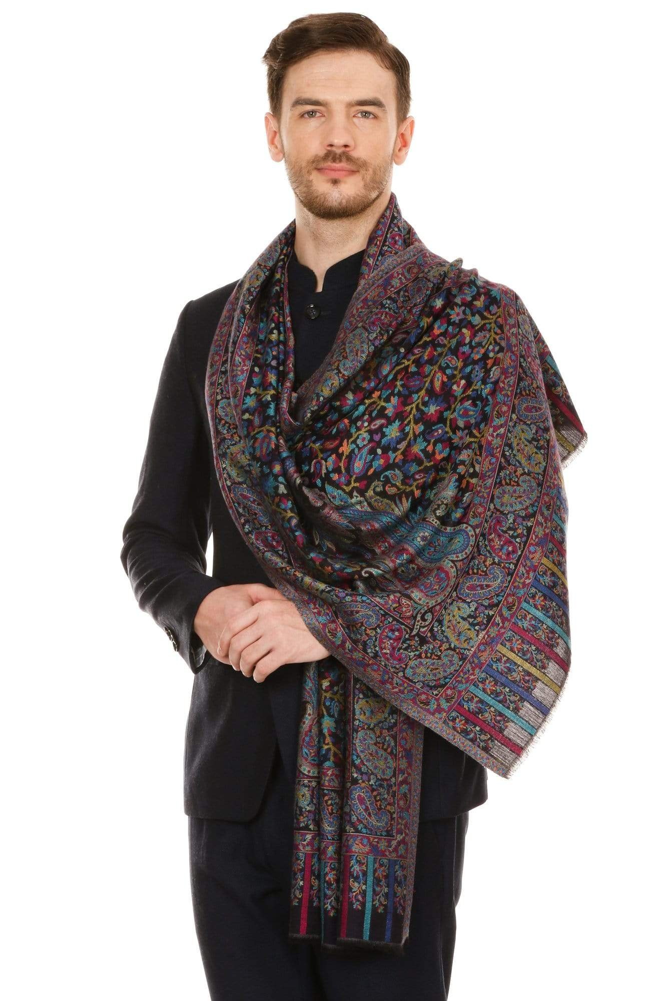 Pashtush India 70x200 Pashtush Mens fine Soft Ethnic Stole Black