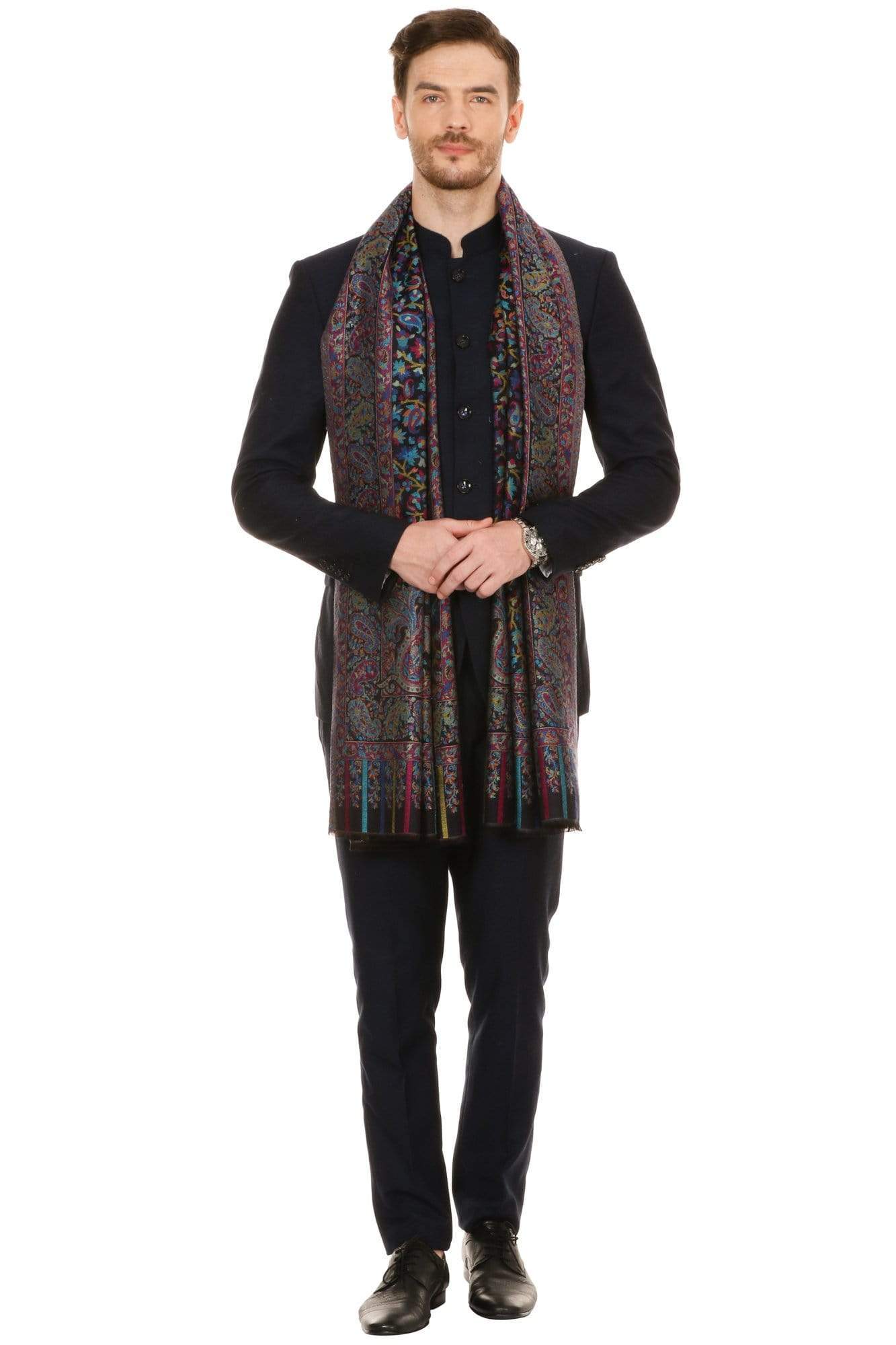 Pashtush India 70x200 Pashtush Mens fine Soft Ethnic Stole Black