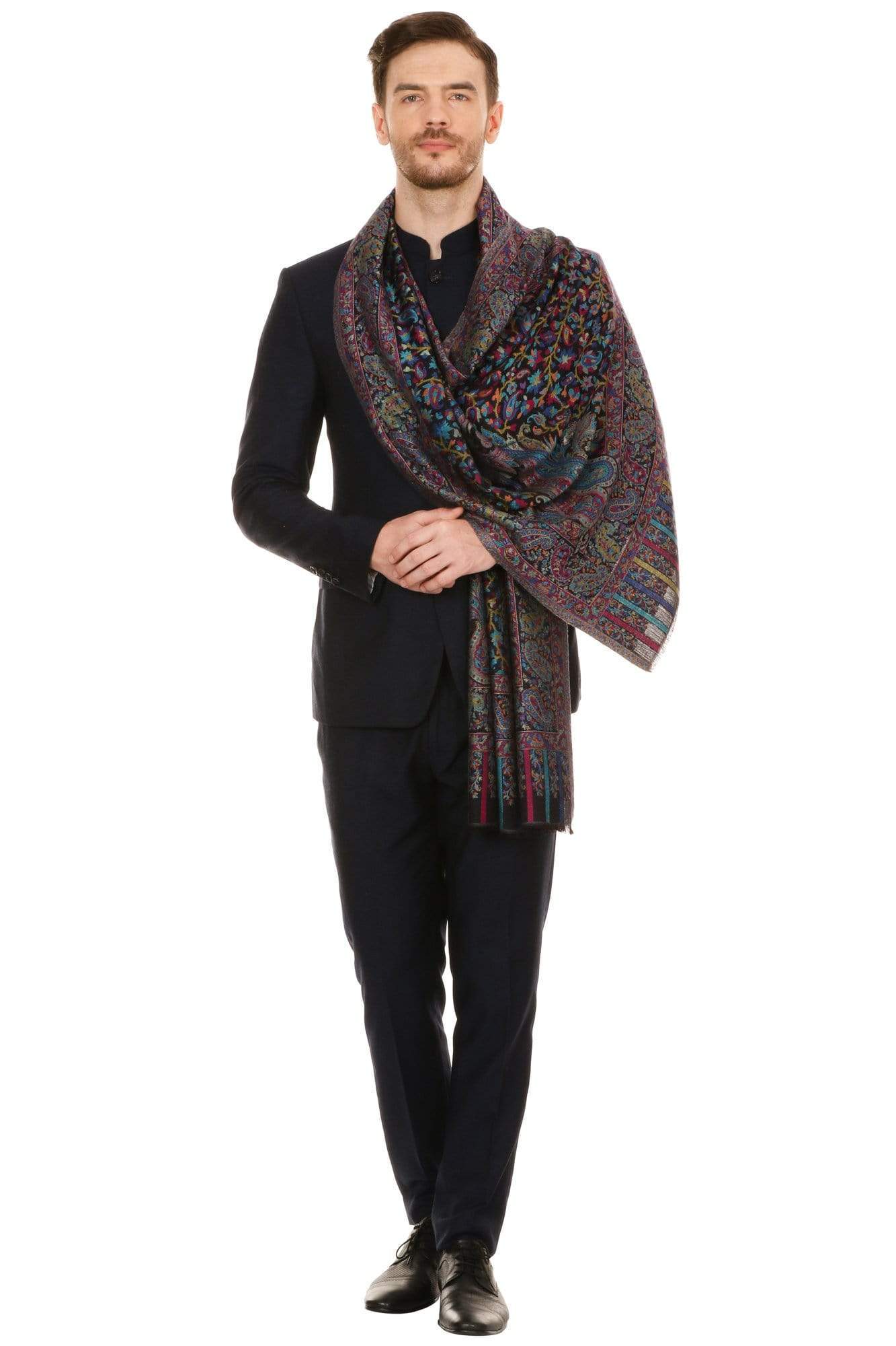Pashtush India 70x200 Pashtush Mens fine Soft Ethnic Stole Black