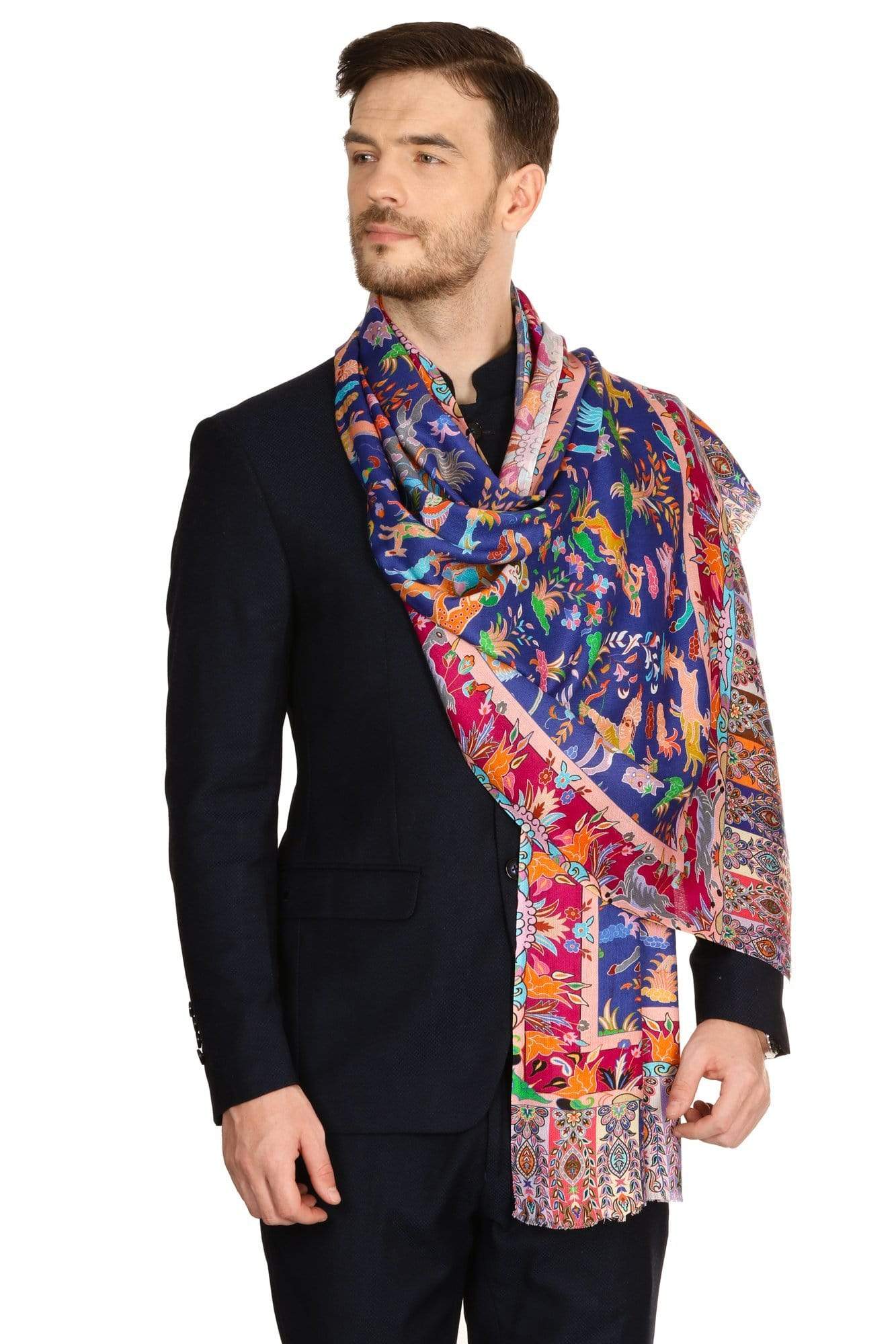 Pashtush India Stole Pashtush Mens fine Soft Ethnic Stole - Blue