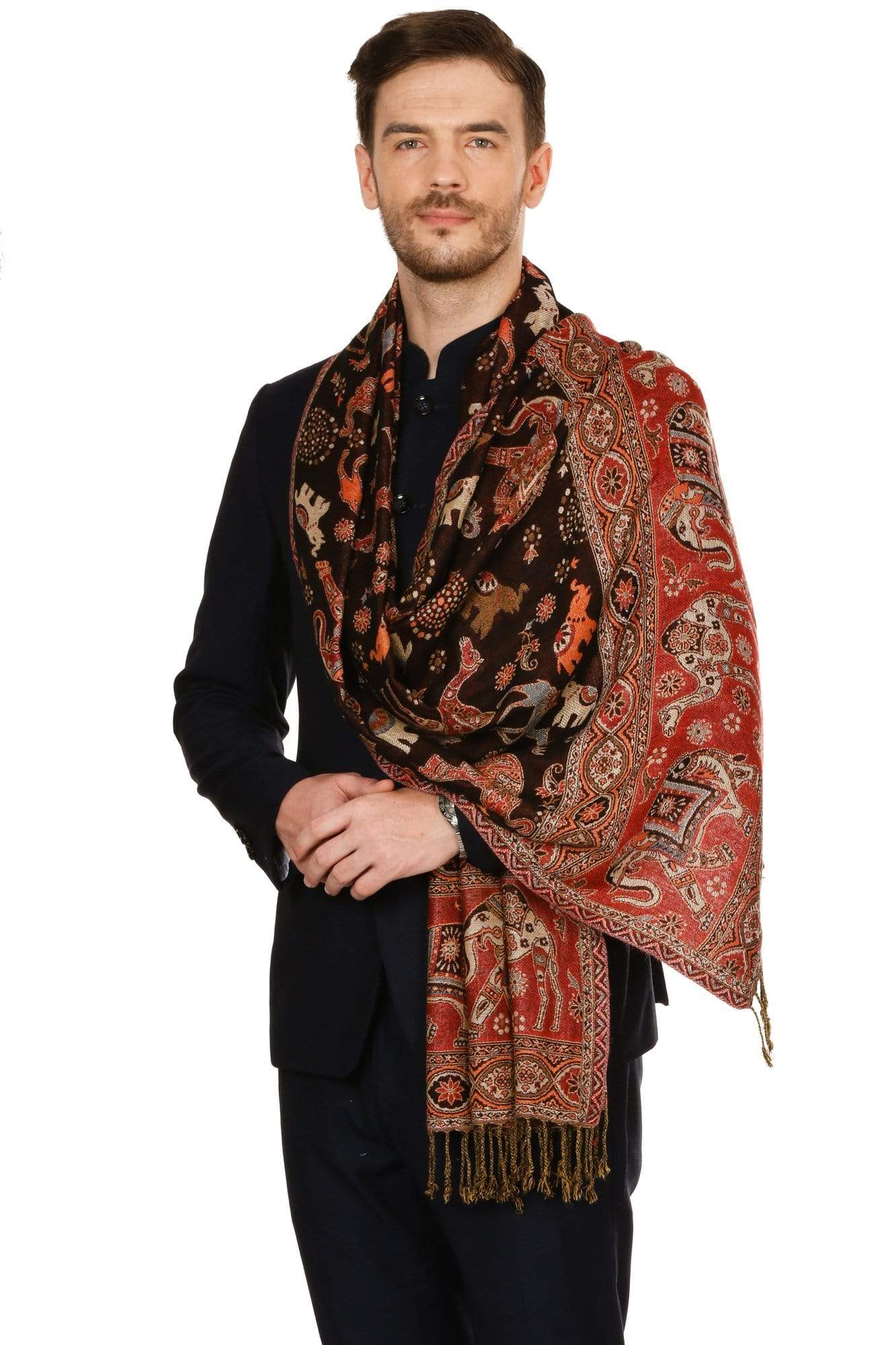 Pashtush India Stole Pashtush Mens fine Soft Ethnic Stole - Brown