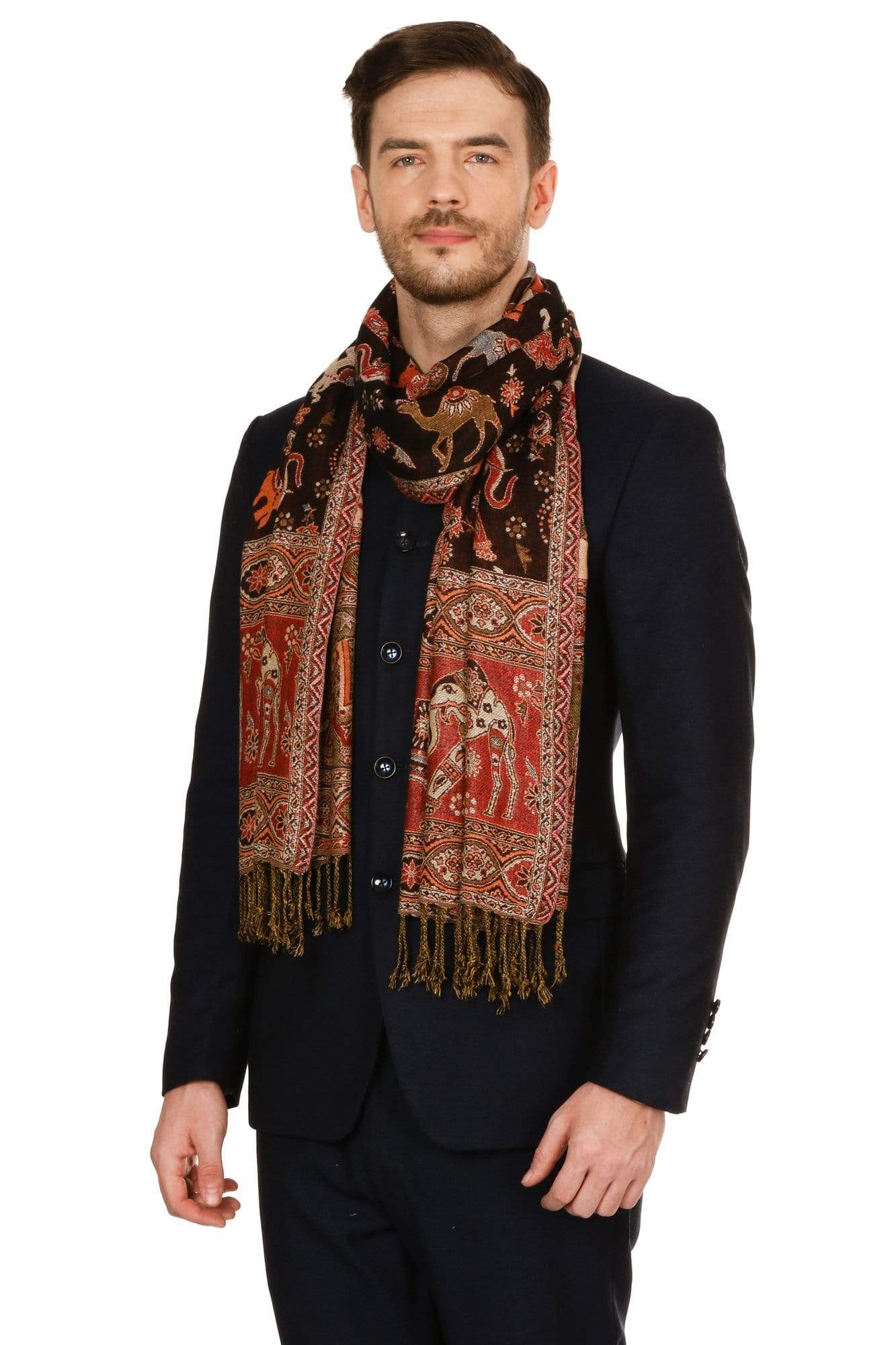 Pashtush India Stole Pashtush Mens fine Soft Ethnic Stole - Brown