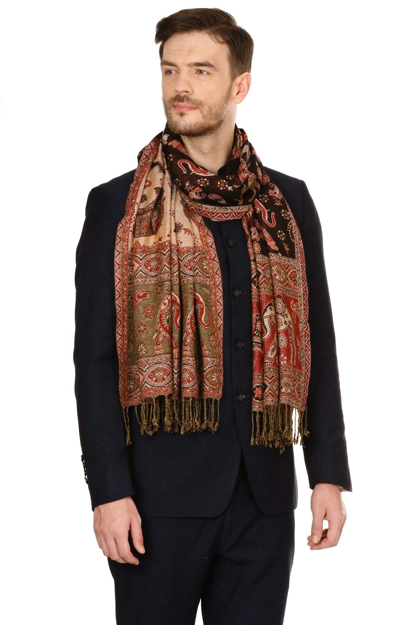 Pashtush India Stole Pashtush Mens fine Soft Ethnic Stole - Brown