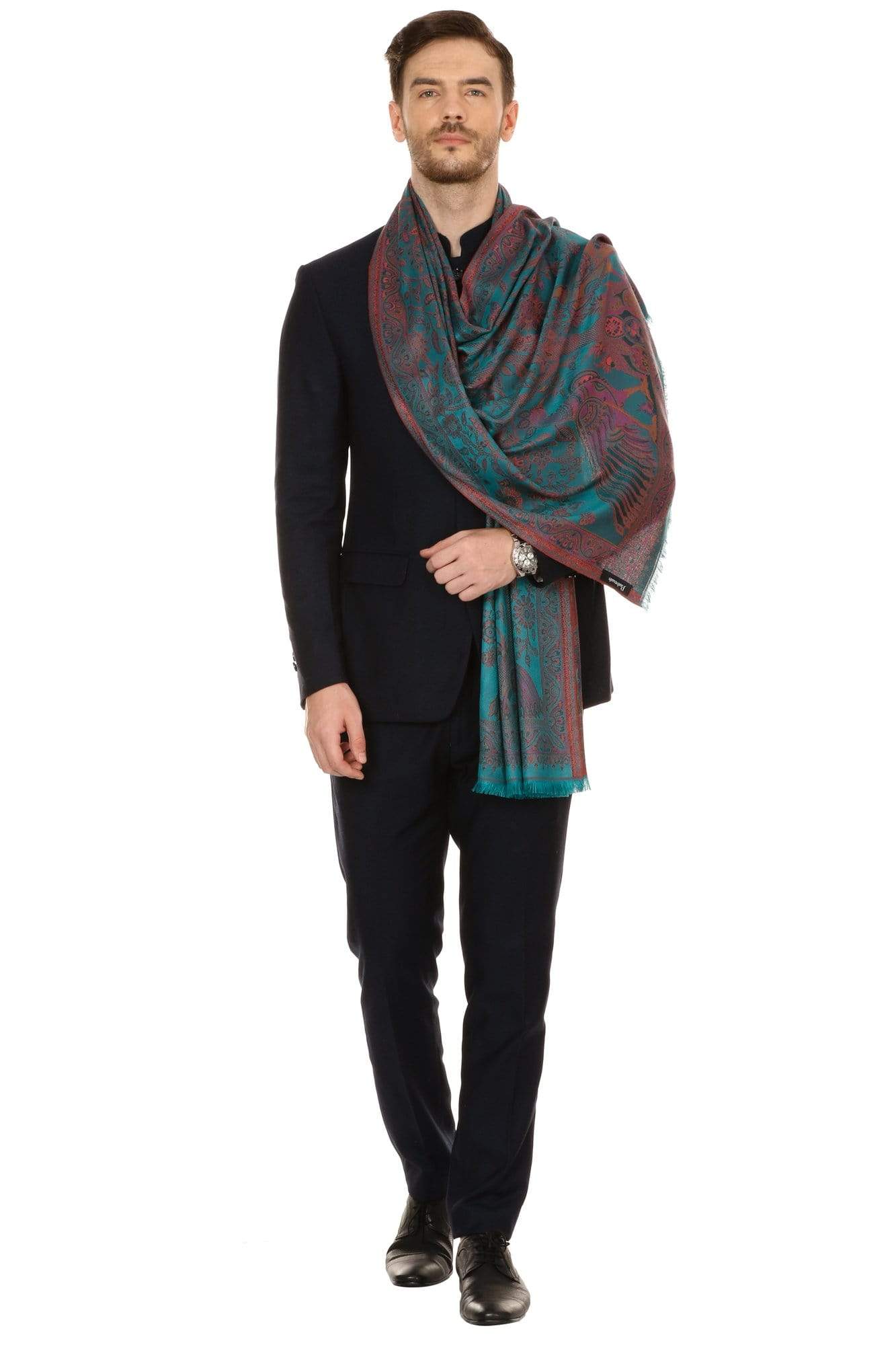 Pashtush India Stole Pashtush Mens fine Soft Ethnic Stole - Green