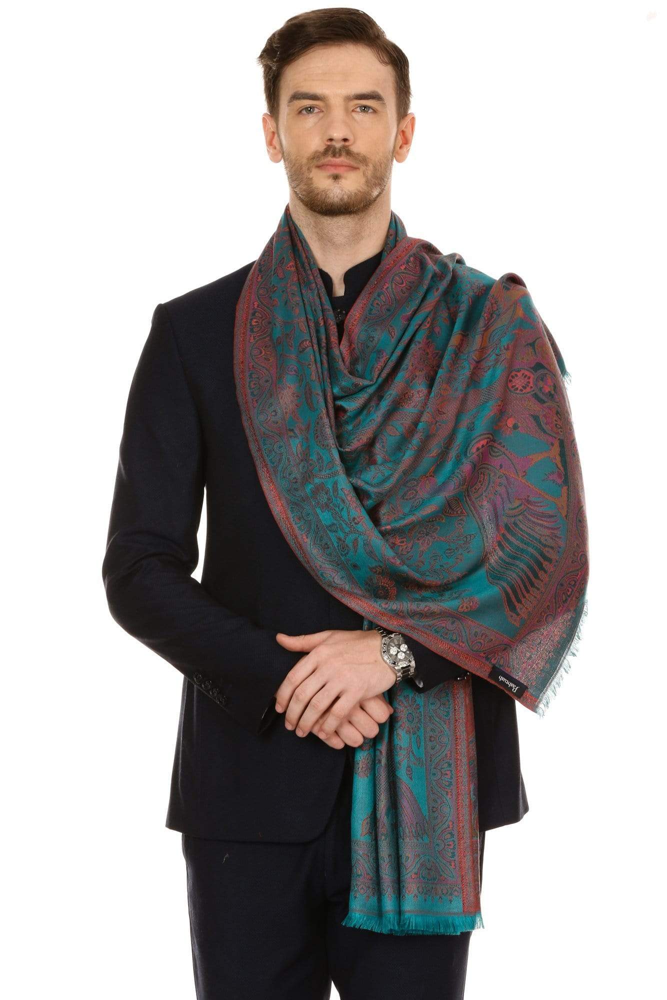 Pashtush India Stole Pashtush Mens fine Soft Ethnic Stole - Green