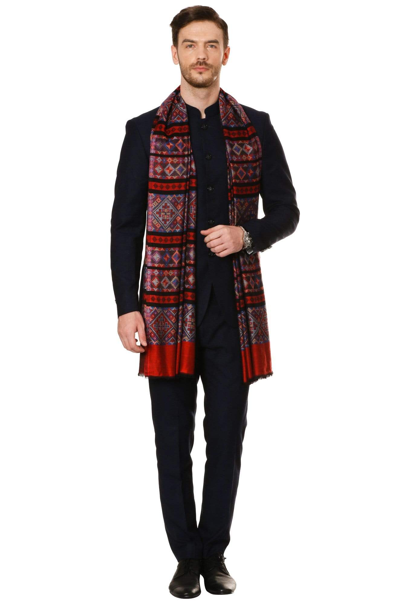Pashtush India 70x200 Pashtush Mens fine Soft Ethnic Stole - Maroon