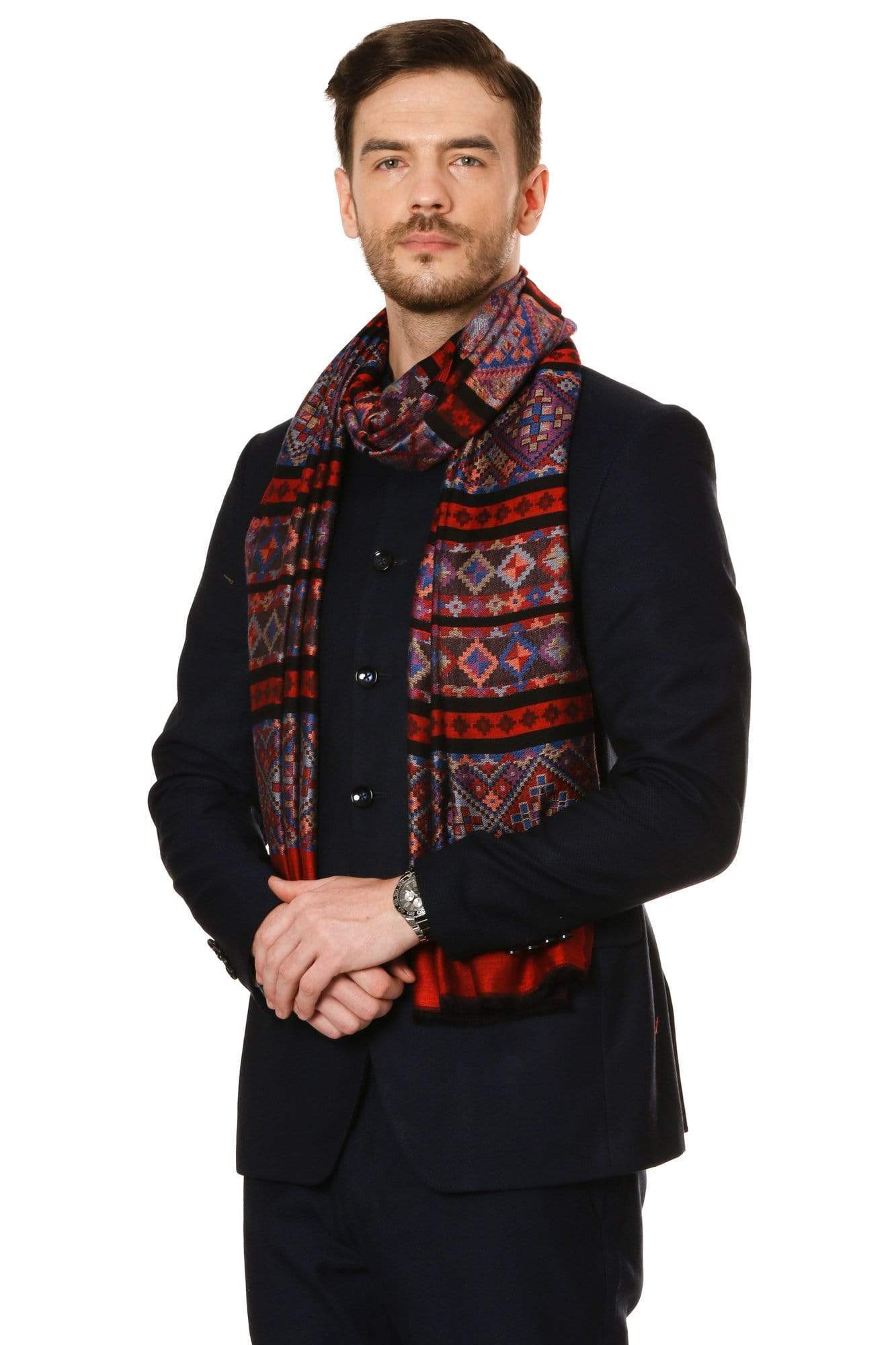 Pashtush India 70x200 Pashtush Mens fine Soft Ethnic Stole - Maroon