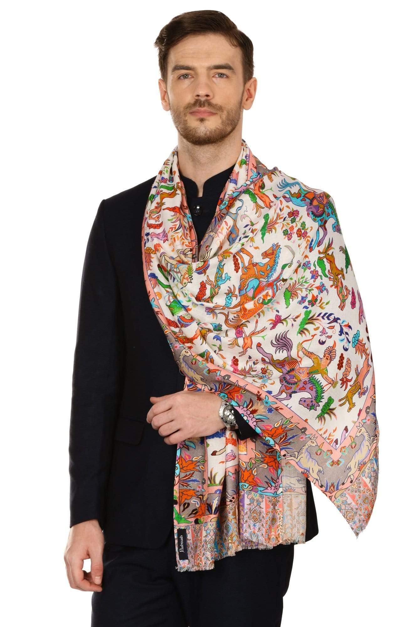 Pashtush India 70x200 Pashtush Mens fine Soft Ethnic Stole - Multi Color