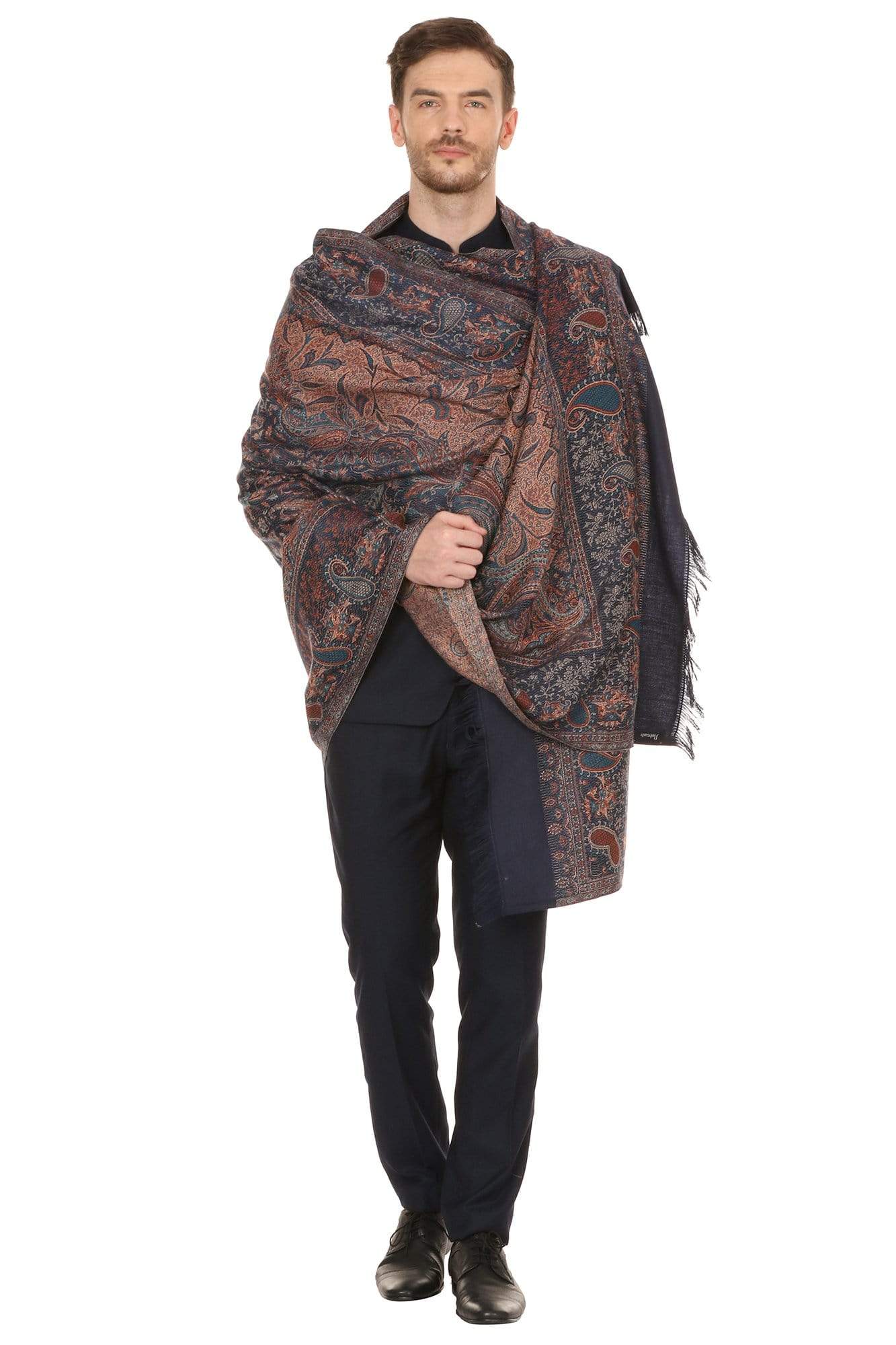 Pashtush India 70x200 Pashtush Mens fine Soft Ethnic Stole Navy Blue