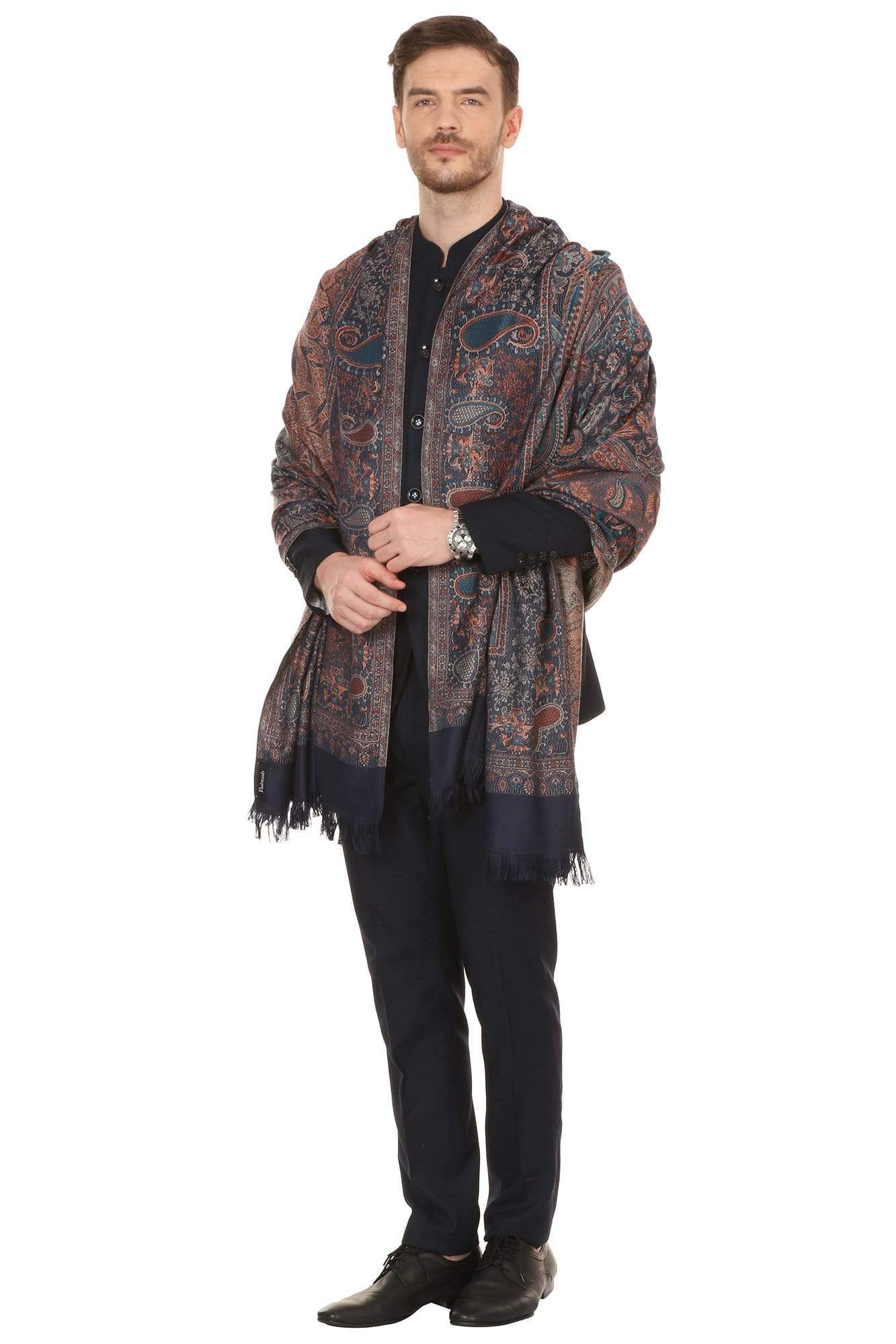 Pashtush India 70x200 Pashtush Mens fine Soft Ethnic Stole Navy Blue