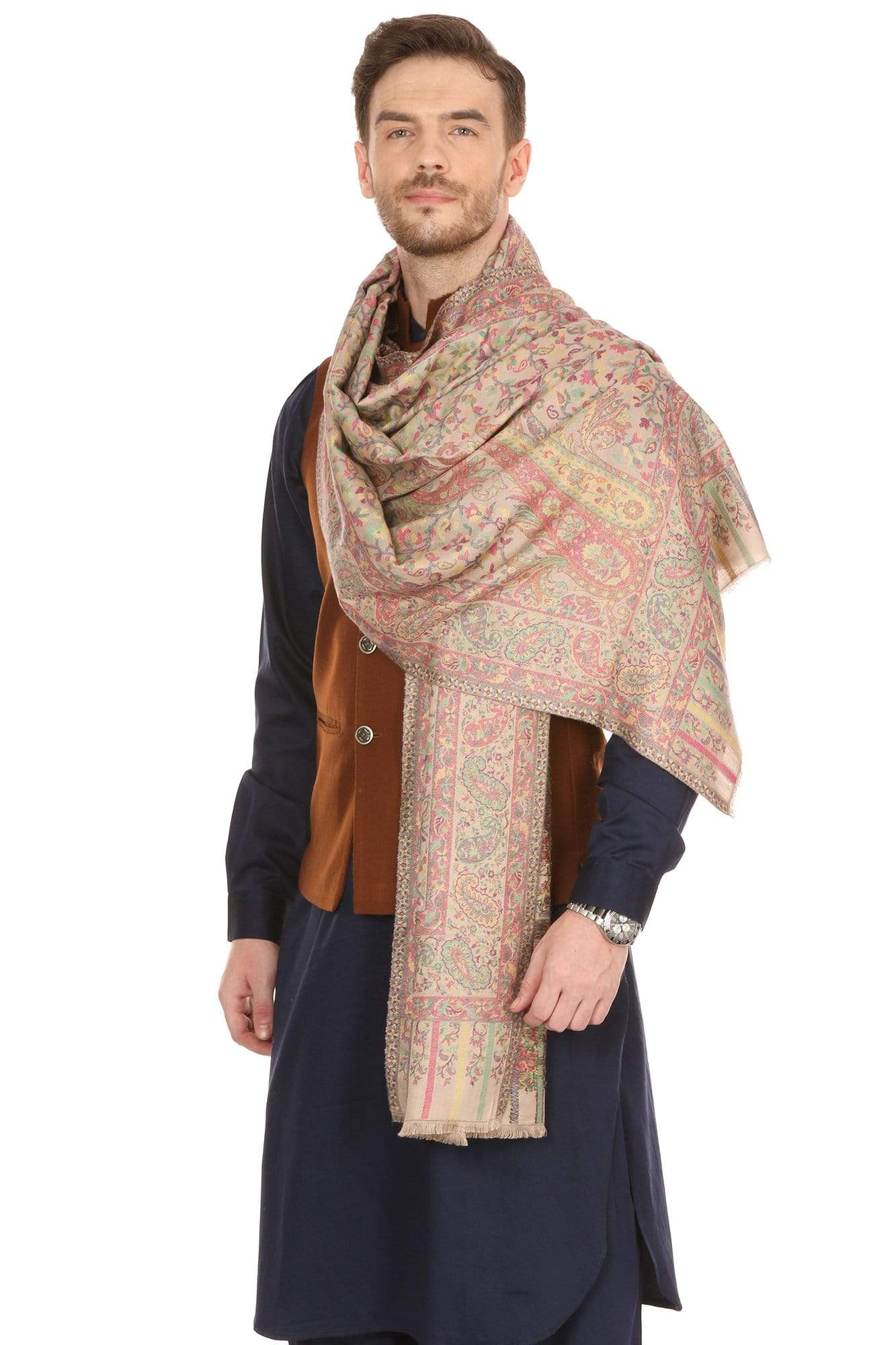Pashtush India Stole Pashtush Mens fine Soft Ethnic Stole, Pastel Hues