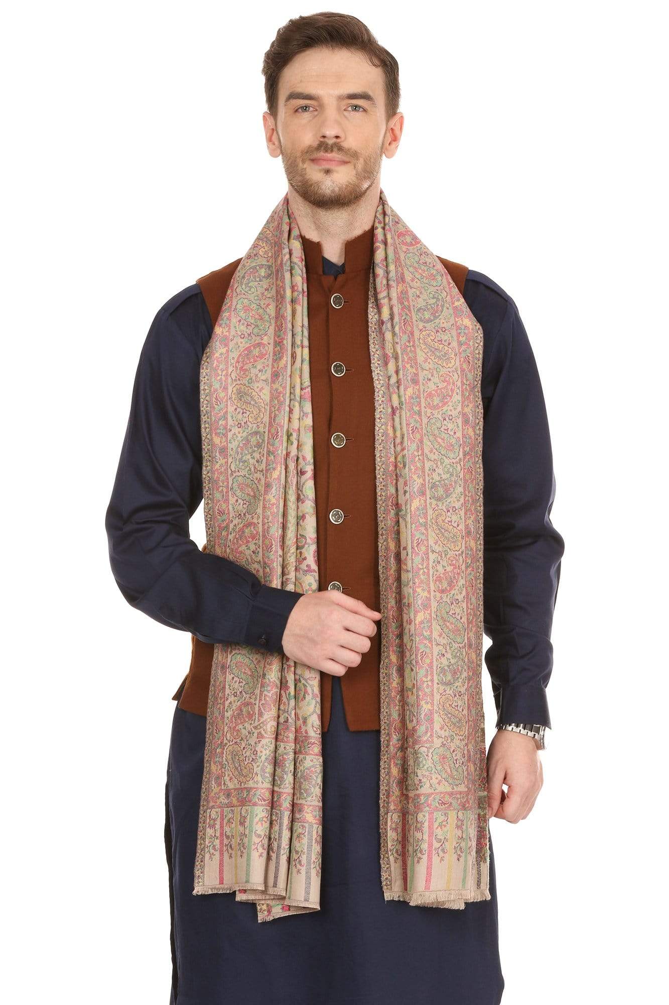 Pashtush India Stole Pashtush Mens fine Soft Ethnic Stole, Pastel Hues