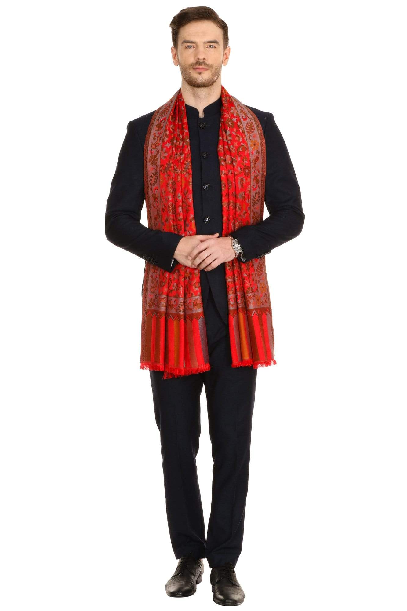 Pashtush India Stole Pashtush Mens fine Soft Ethnic Stole - Red