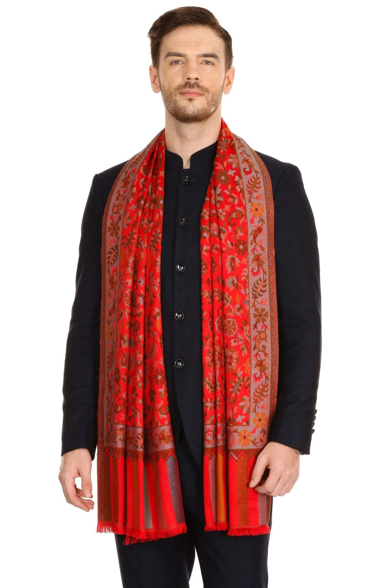 Pashtush India Stole Pashtush Mens fine Soft Ethnic Stole - Red