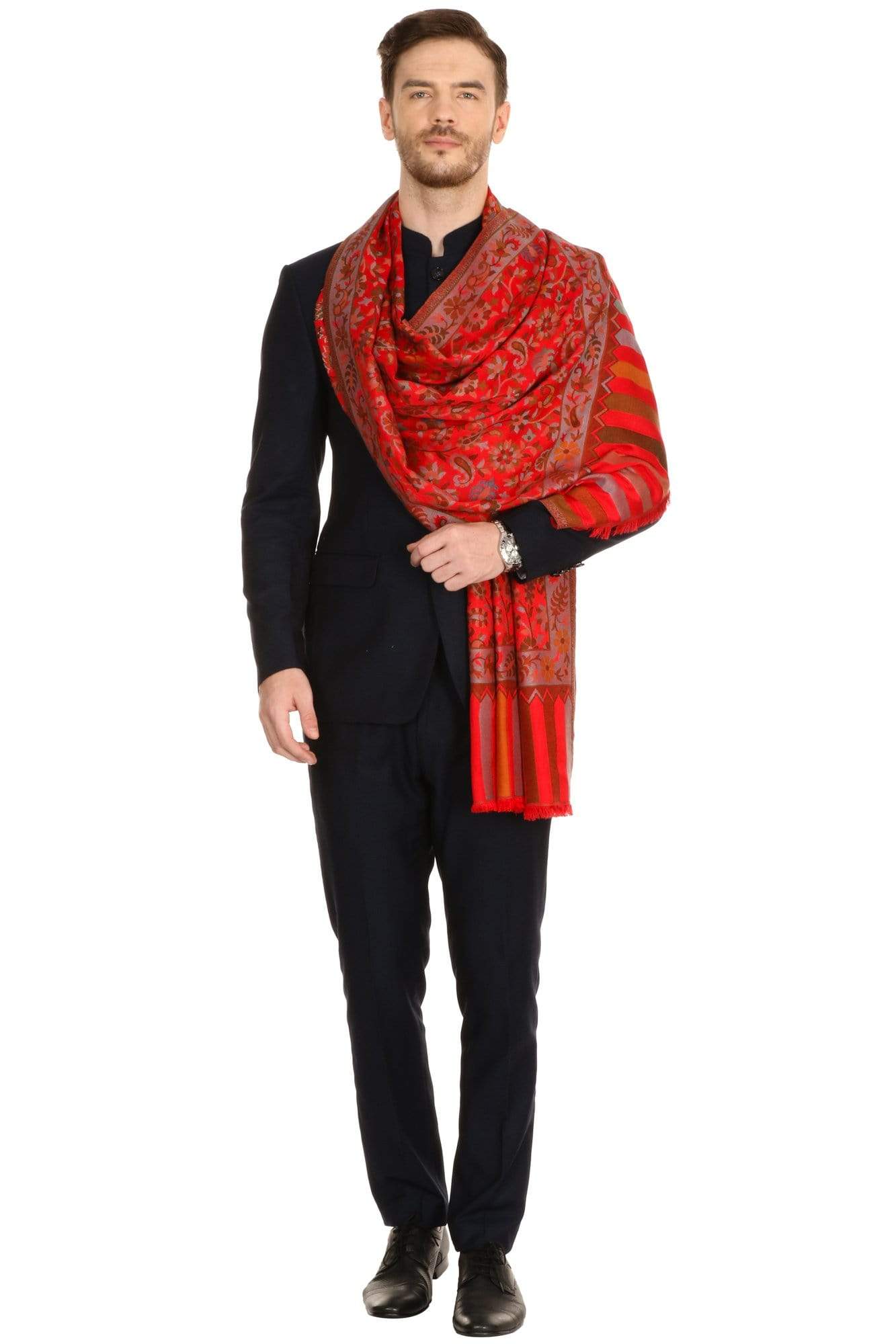 Pashtush India Stole Pashtush Mens fine Soft Ethnic Stole - Red