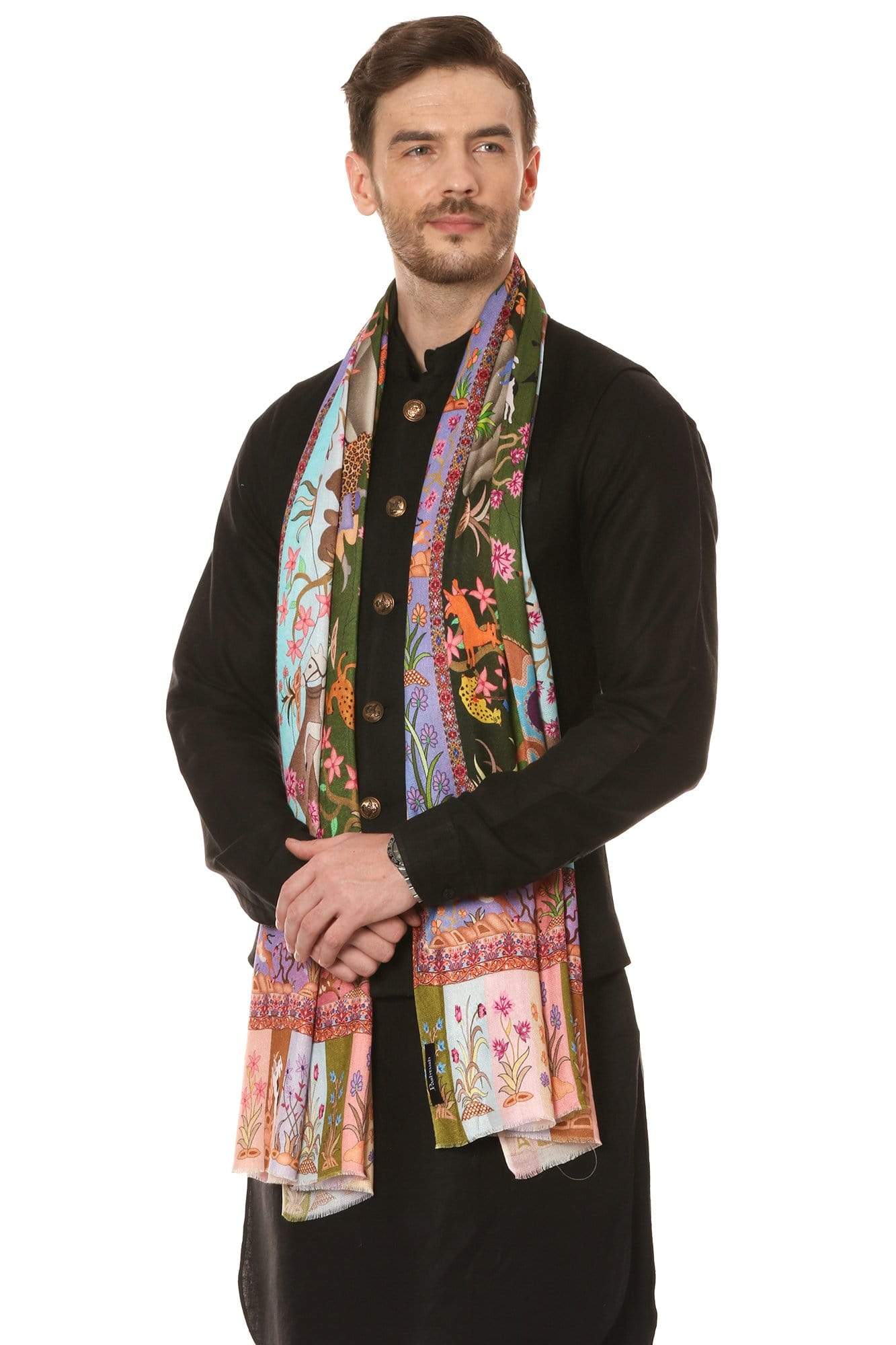 Pashtush India Shawl Pashtush Mens fine Soft Ethnic Stole, Shikaardar Design