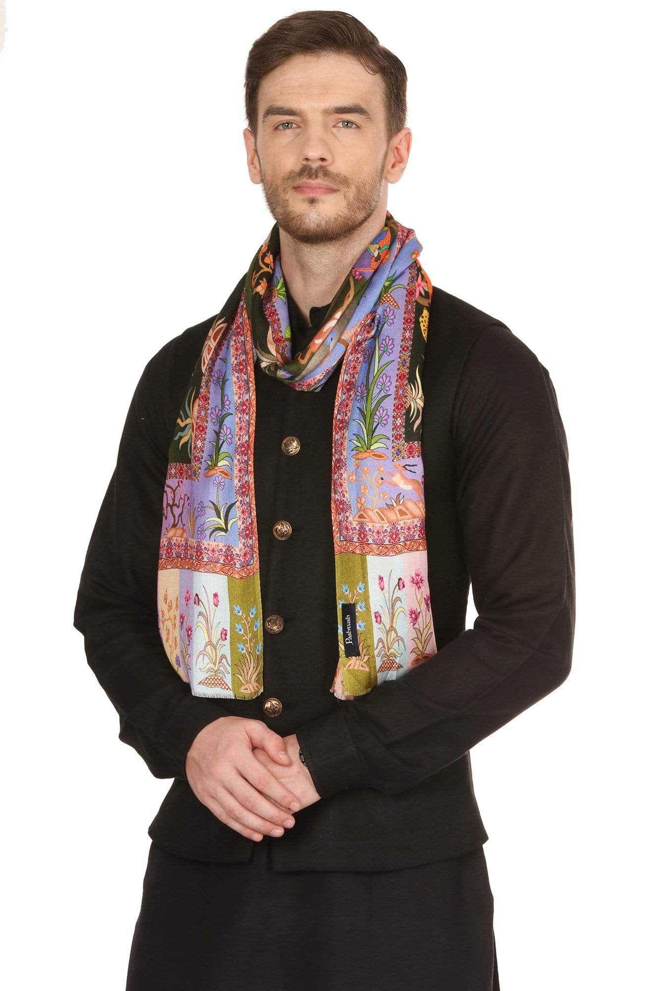 Pashtush India Shawl Pashtush Mens fine Soft Ethnic Stole, Shikaardar Design