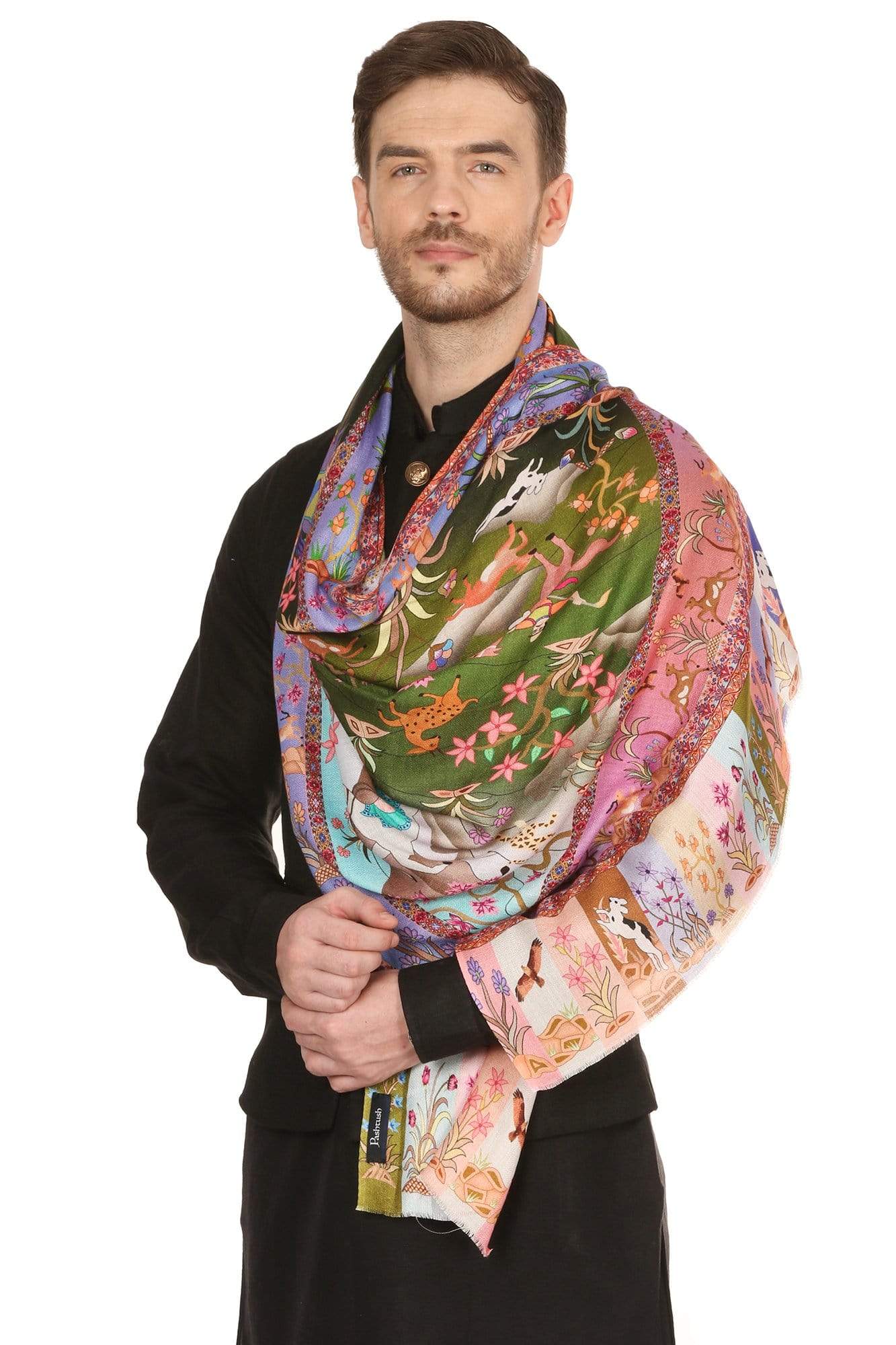Pashtush India Shawl Pashtush Mens fine Soft Ethnic Stole, Shikaardar Design