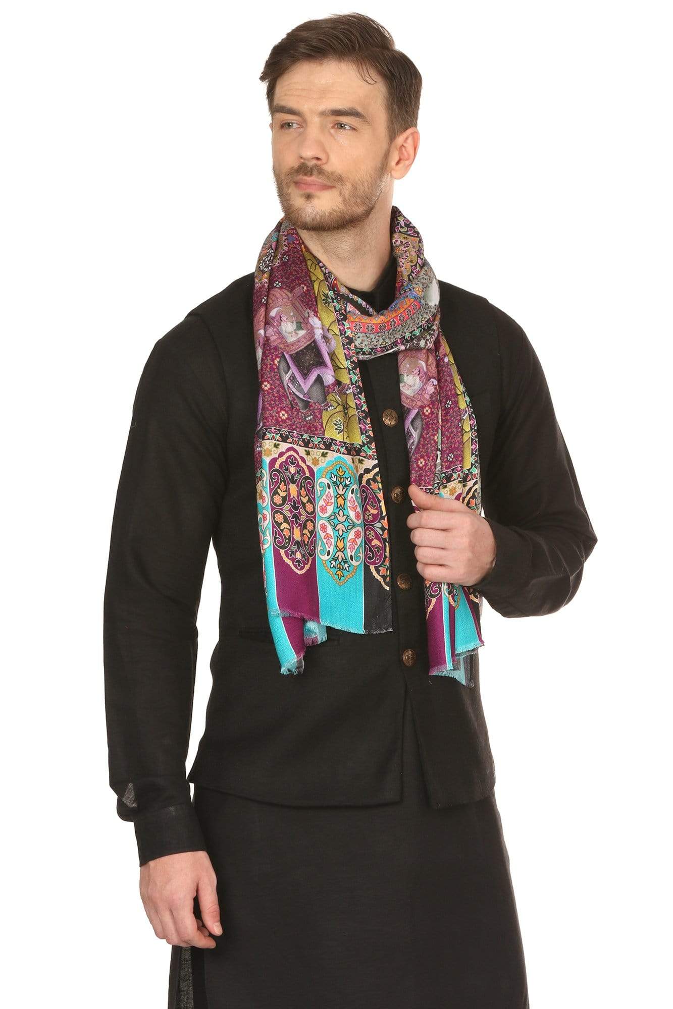 Pashtush India Stole Pashtush Mens fine Soft Printed Stole, Mughal Darbar