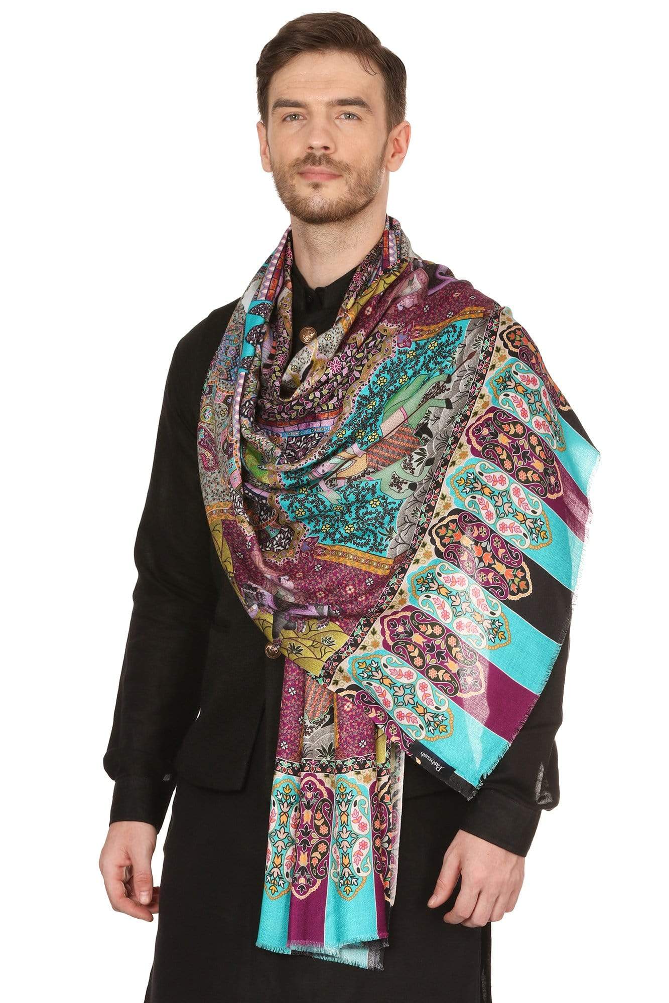 Pashtush India Stole Pashtush Mens fine Soft Printed Stole, Mughal Darbar