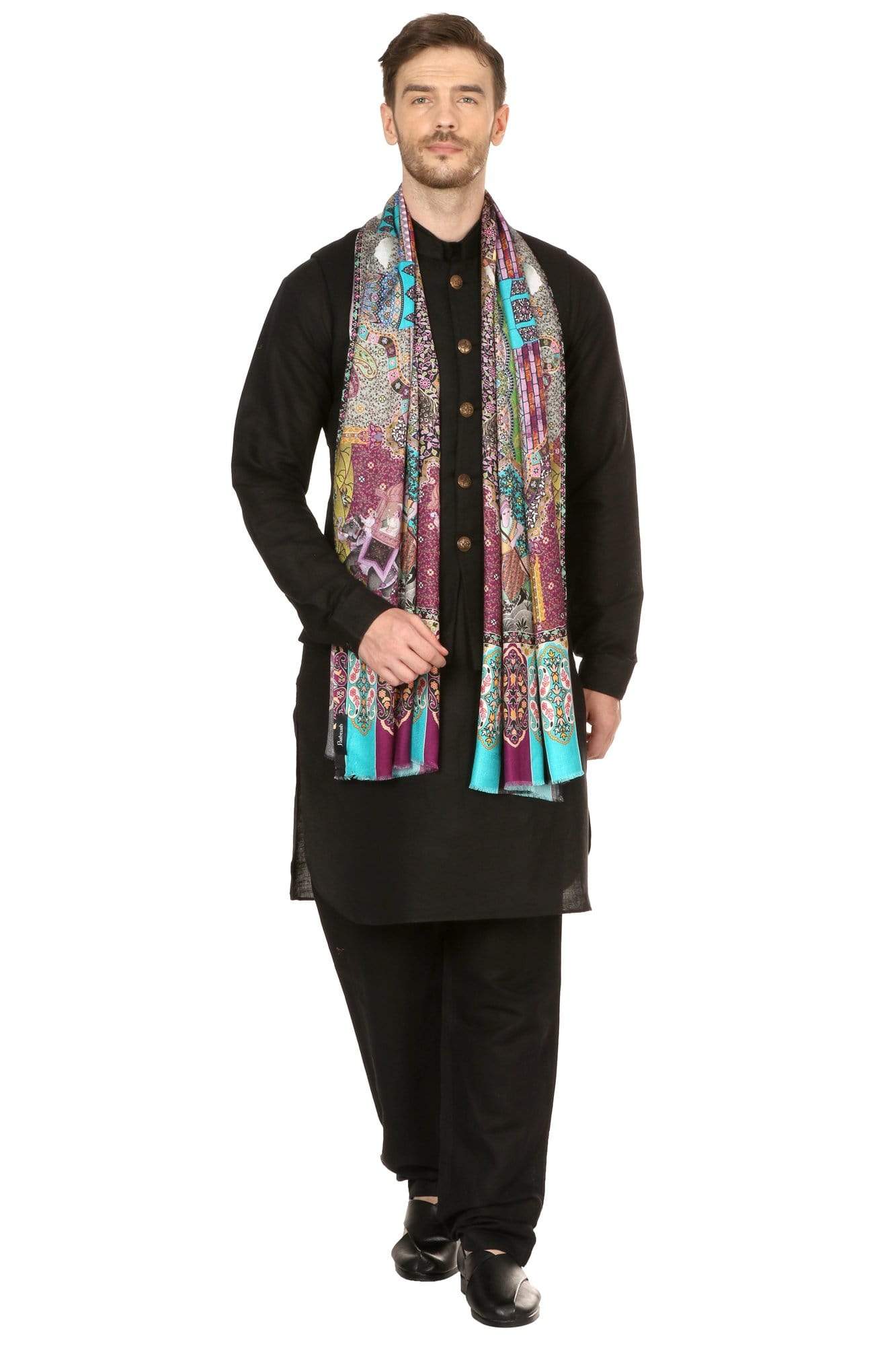 Pashtush India Stole Pashtush Mens fine Soft Printed Stole, Mughal Darbar