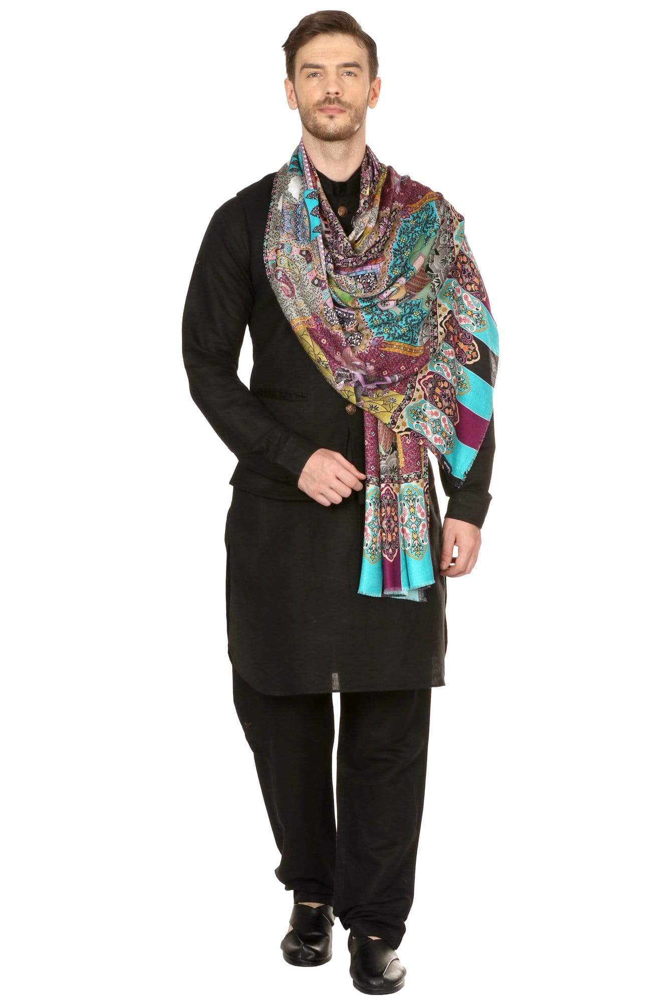 Pashtush India Stole Pashtush Mens fine Soft Printed Stole, Mughal Darbar