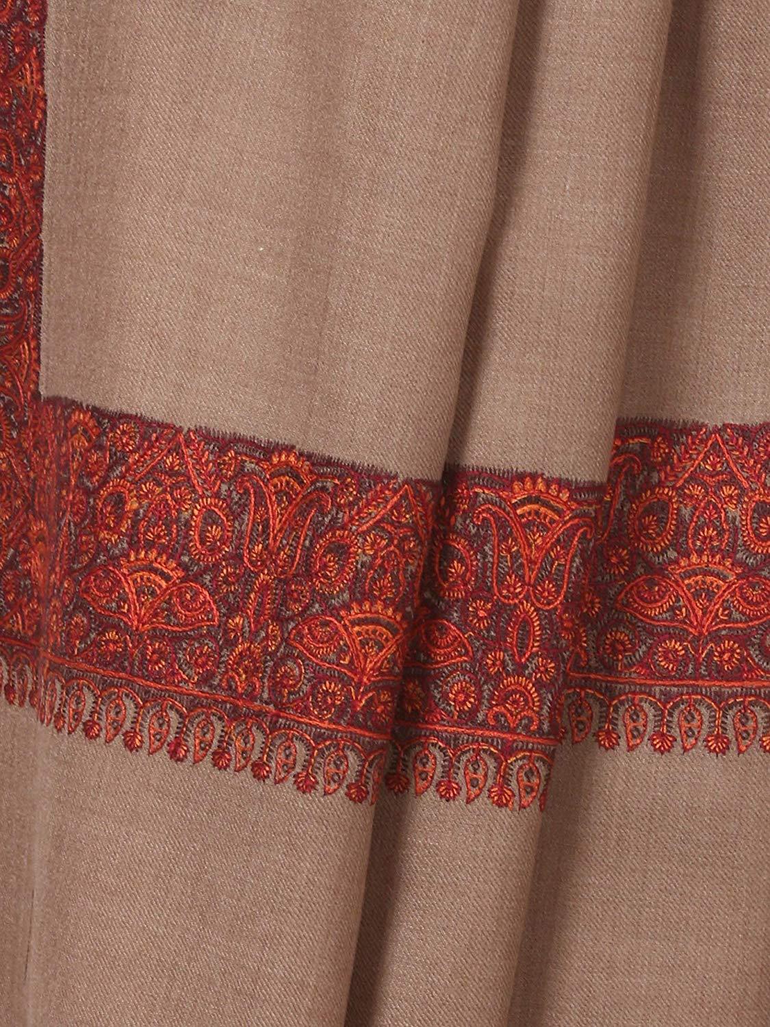 Pashtush Shawl Store Shawl Pashtush Mens Fine Wool Border Embroidery Shawl, Intricate Border Needlework Embroidery - Medium Size