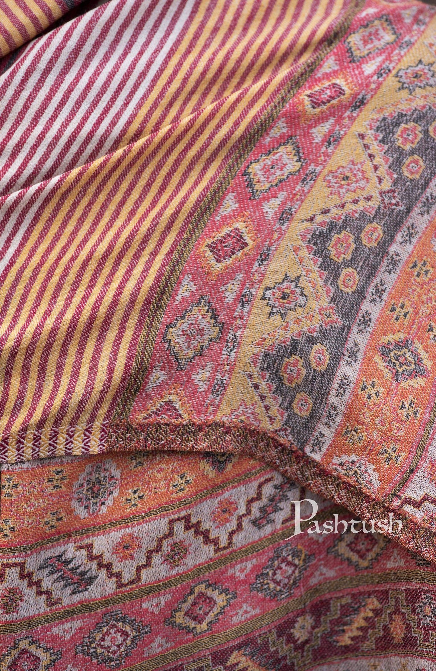 Pashtush India 70x200 Pashtush Mens Fine Wool Ethnic Stole, Salmon