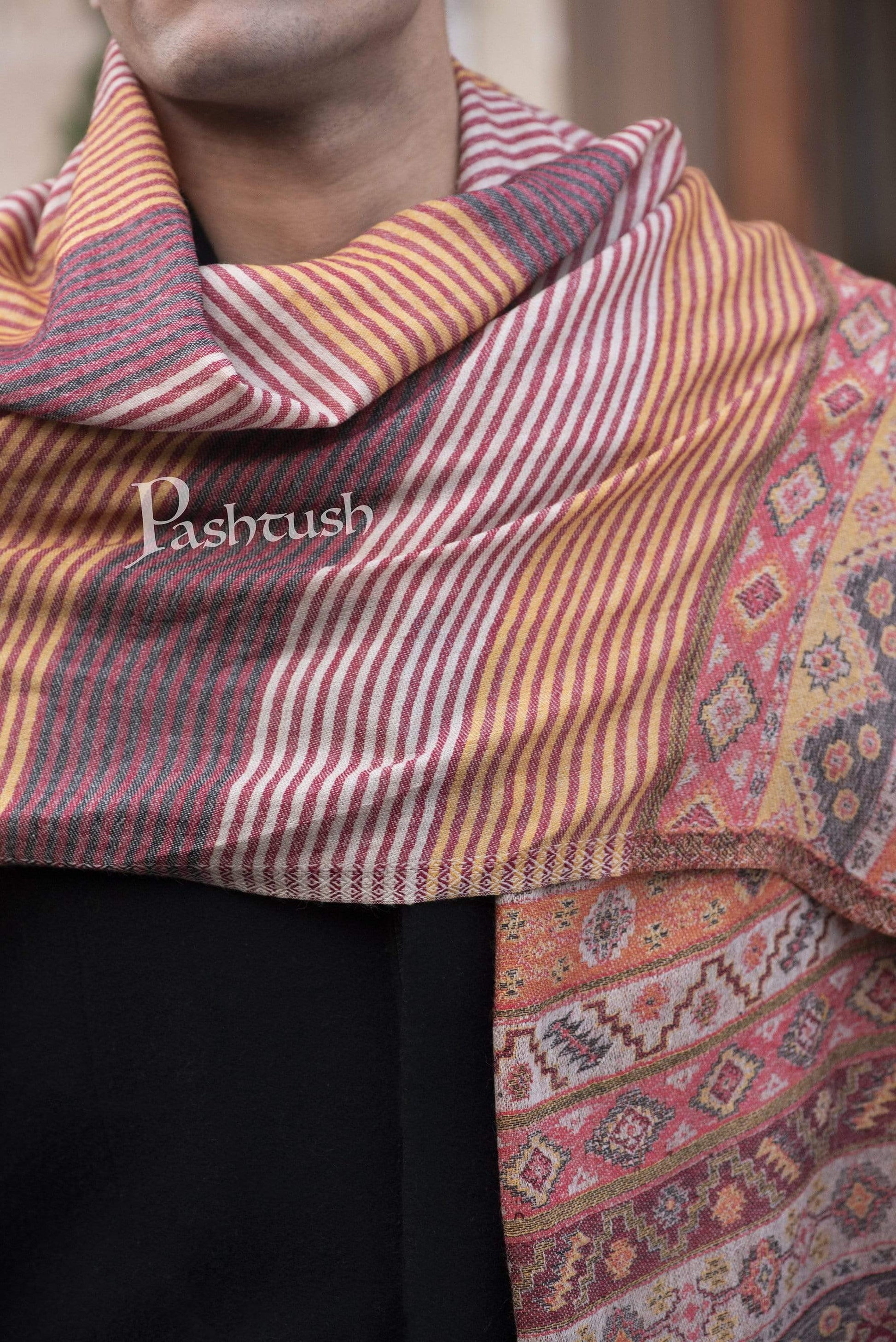 Pashtush India 70x200 Pashtush Mens Fine Wool Ethnic Stole, Salmon