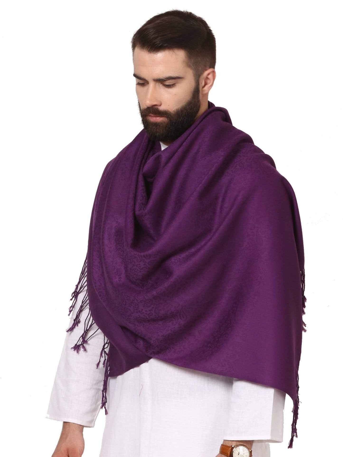 Pashtush India Stole Pashtush Mens Fine Wool Jacquard Muffler, Deep Purple
