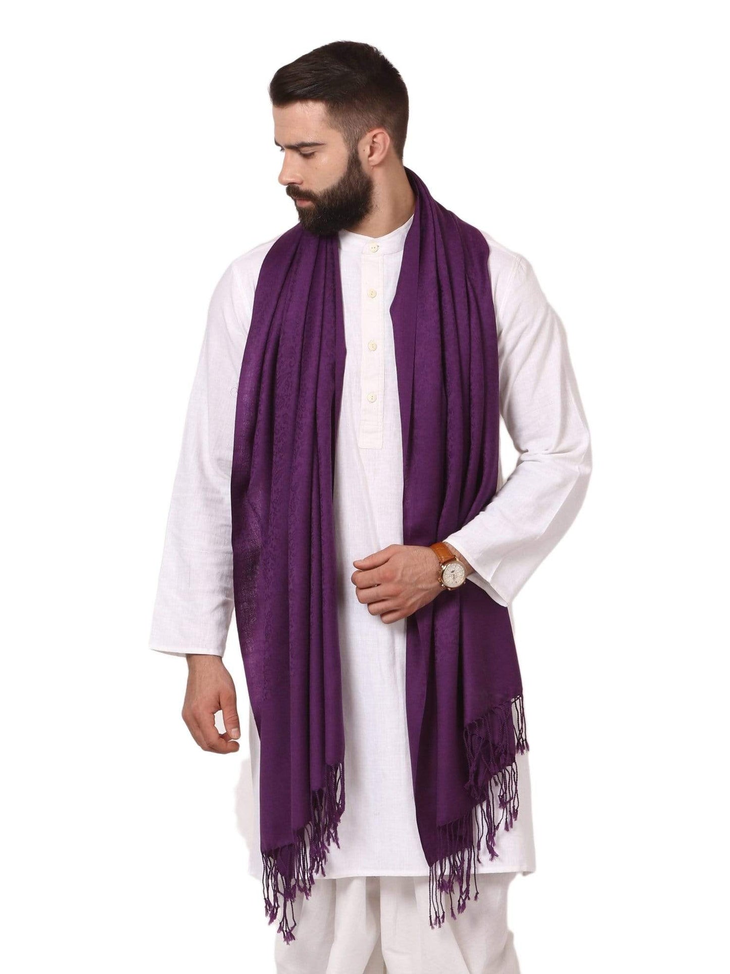 Pashtush India Stole Pashtush Mens Fine Wool Jacquard Muffler, Deep Purple