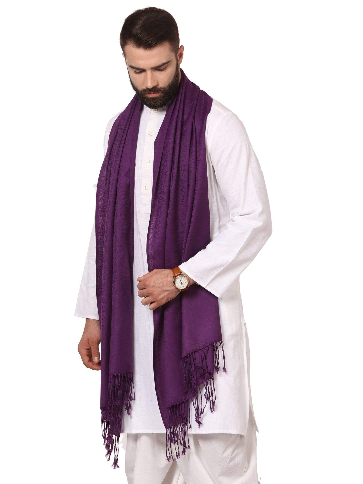 Pashtush India Stole Pashtush Mens Fine Wool Jacquard Muffler, Deep Purple