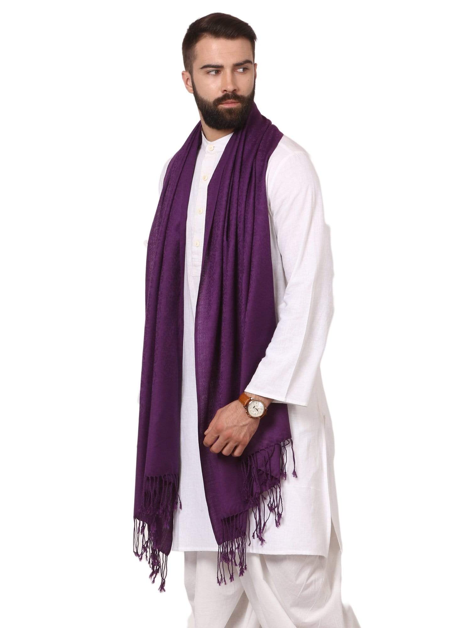 Pashtush India Stole Pashtush Mens Fine Wool Jacquard Muffler, Deep Purple