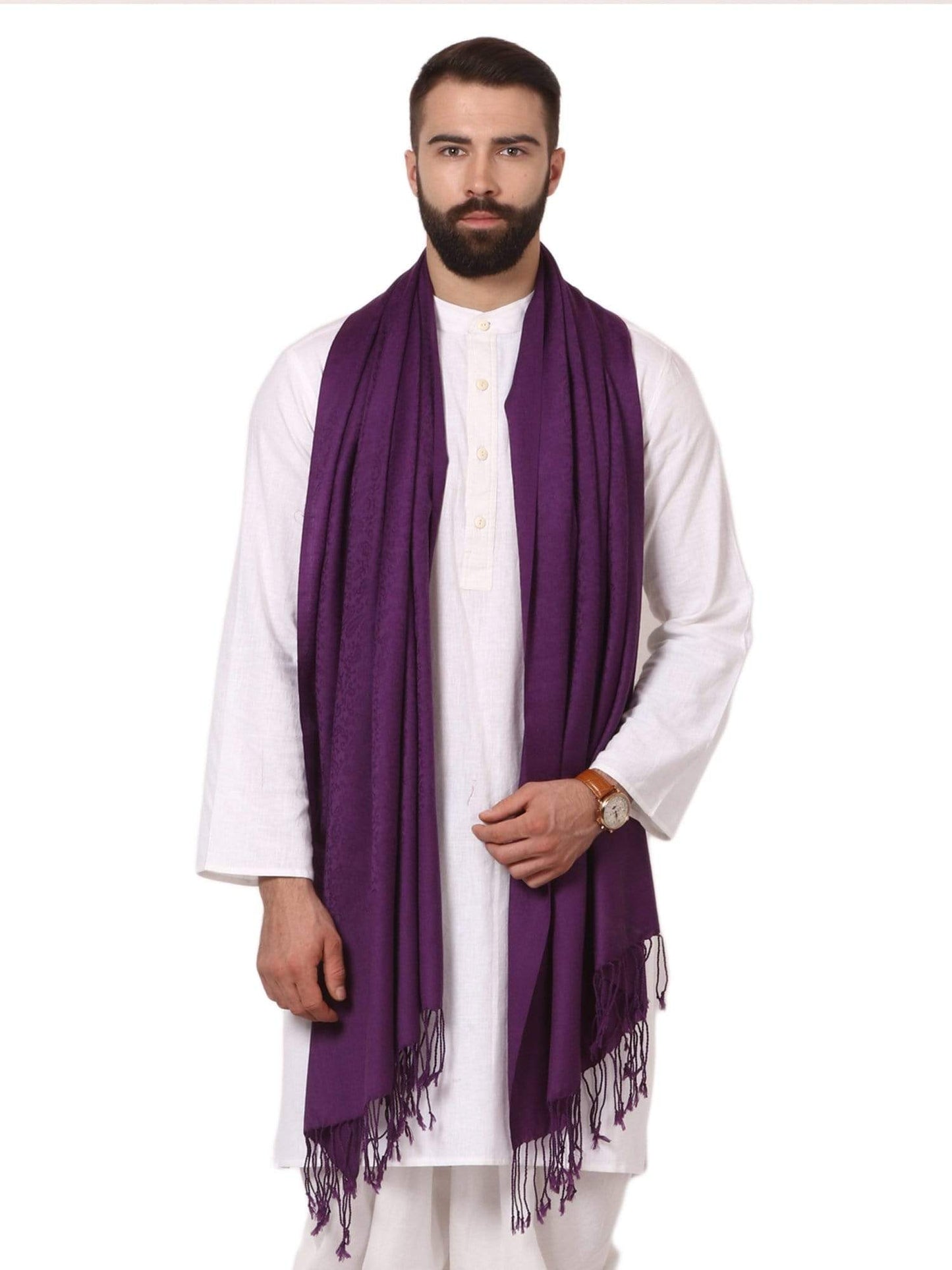 Pashtush India Stole Pashtush Mens Fine Wool Jacquard Muffler, Deep Purple