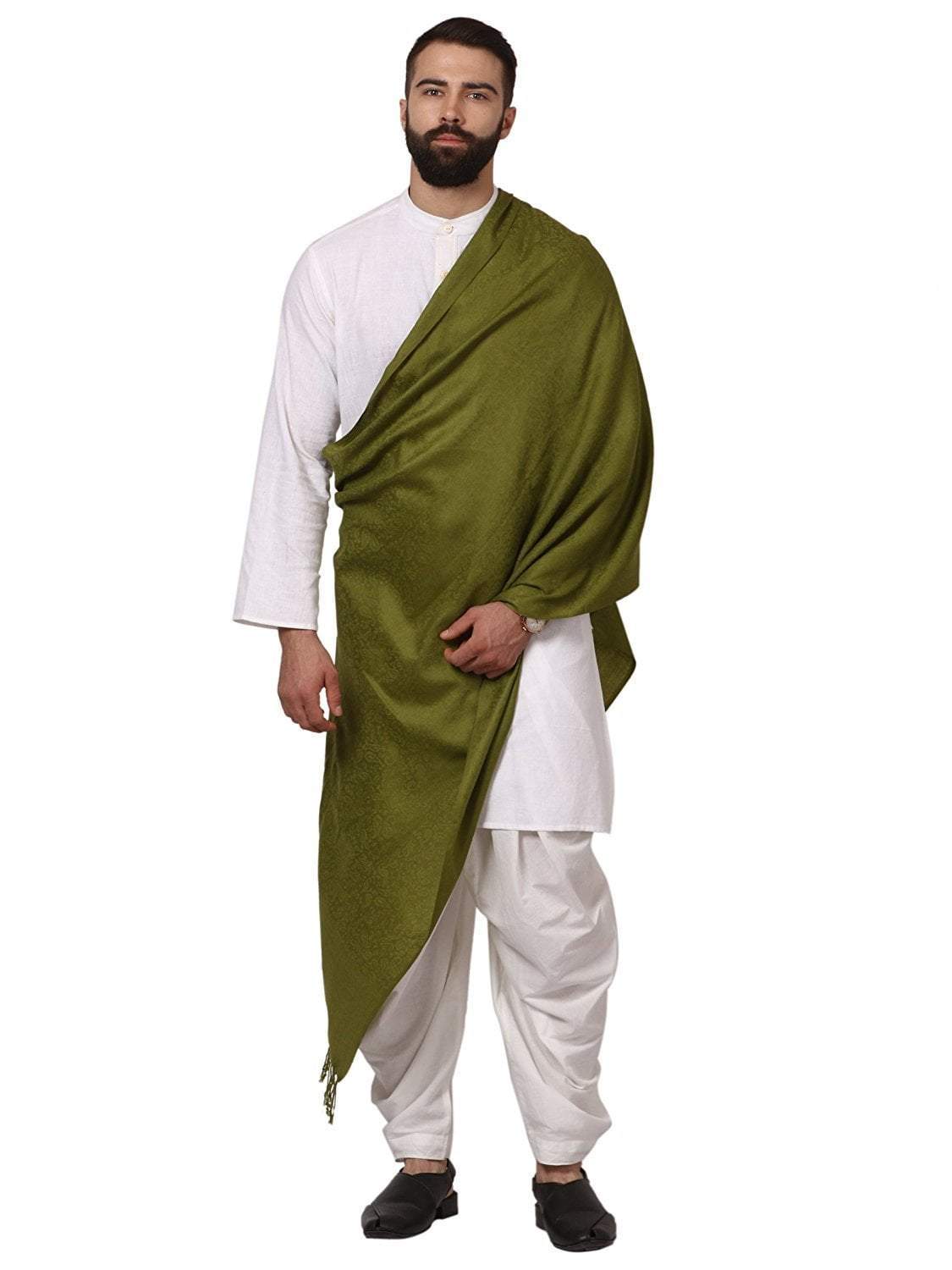 Pashtush India 70x200 Pashtush Mens Fine Wool Jacquard Muffler, Emerald Green