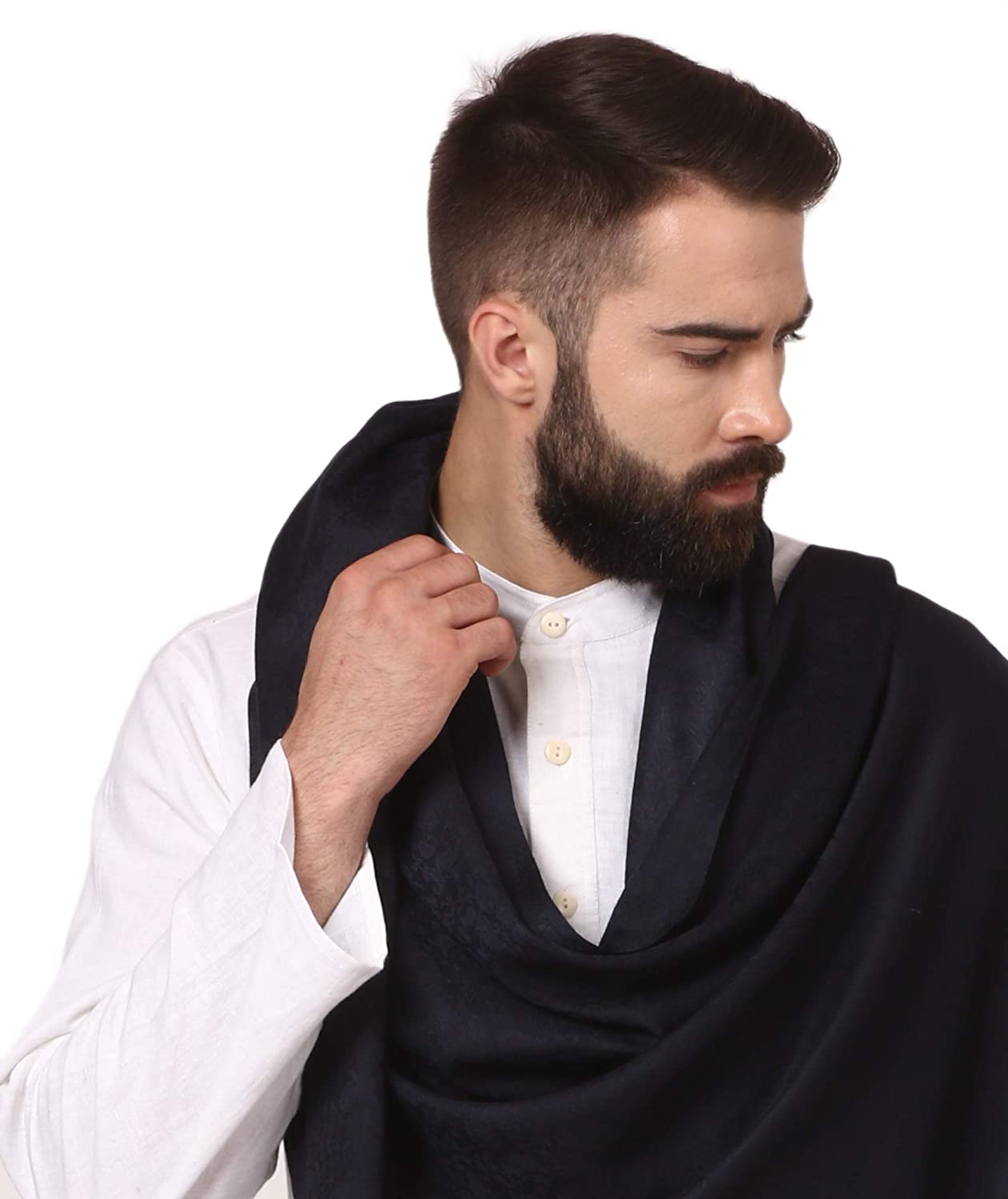 Pashtush India Stole Pashtush Mens Fine Wool Jacquard Muffler, Navy Blue
