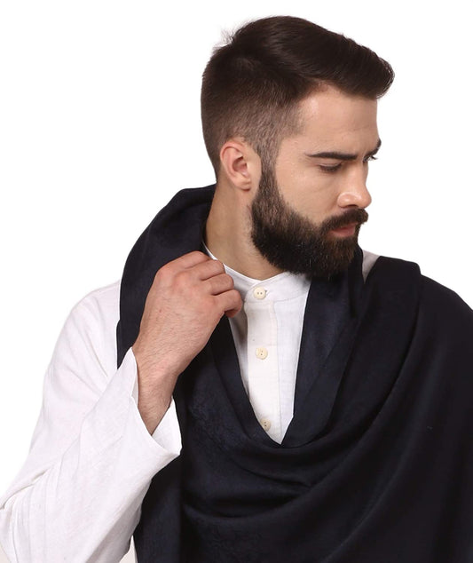 Pashtush India Stole Pashtush Mens Fine Wool Jacquard Muffler, Navy Blue