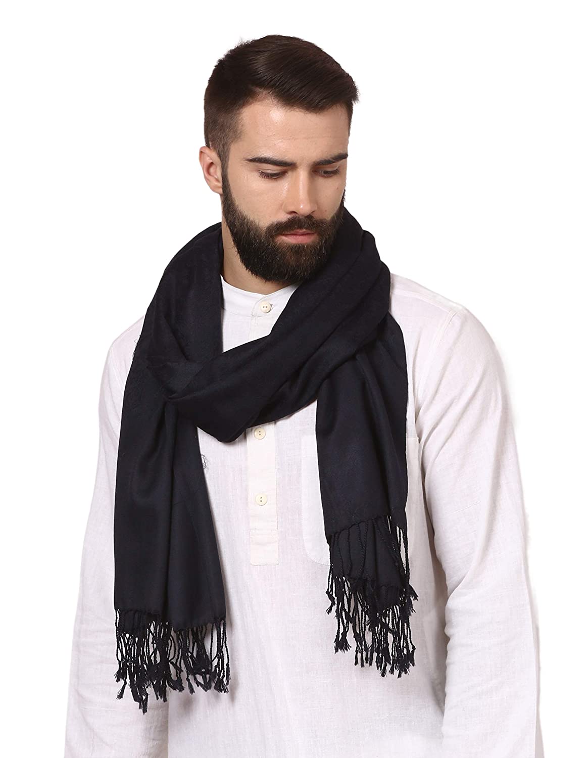 Pashtush India Stole Pashtush Mens Fine Wool Jacquard Muffler, Navy Blue