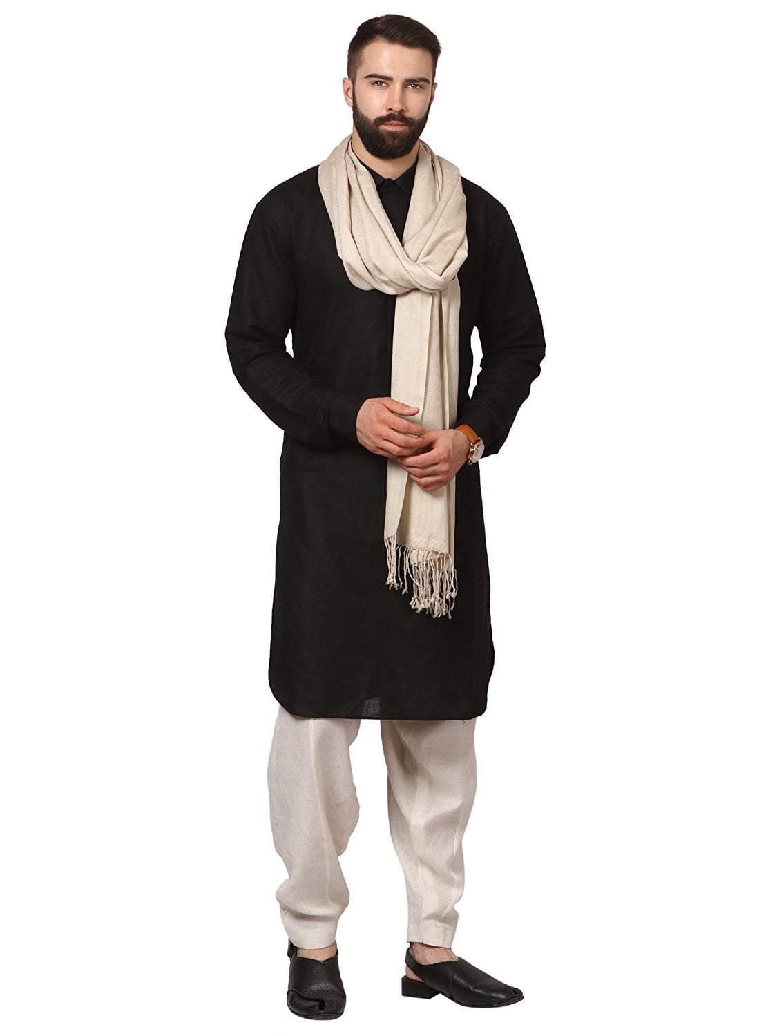 Pashtush India 70x200 Pashtush Mens Fine Wool Jacquard Muffler, sahara