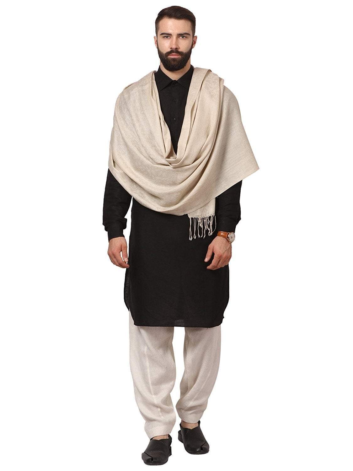 Pashtush India 70x200 Pashtush Mens Fine Wool Jacquard Muffler, sahara