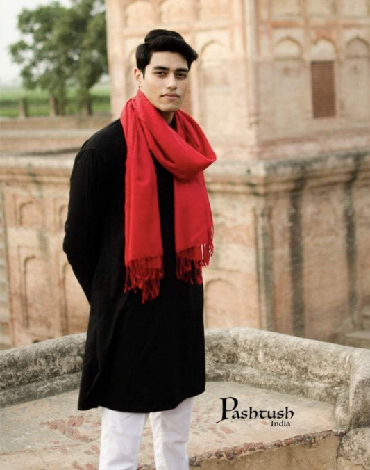 Pashtush India Stole Pashtush Mens Fine Wool Jacquard Muffler (Scarlet)