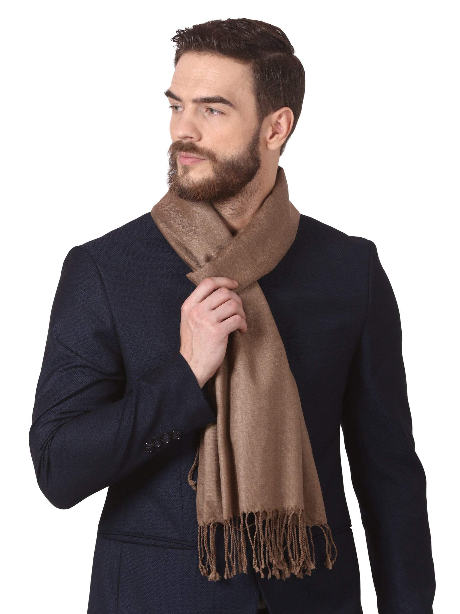 Pashtush India 70x200 Pashtush Mens Fine Wool Jacquard Muffler (Taupe Colour)